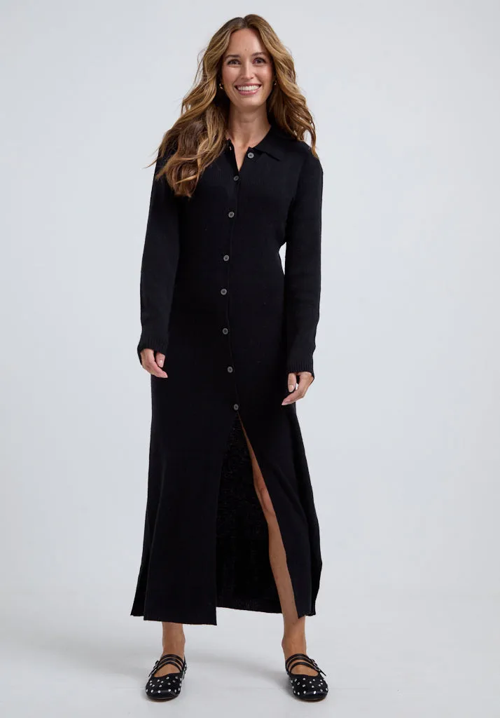 Luna Knitted Maxi Dress In Black