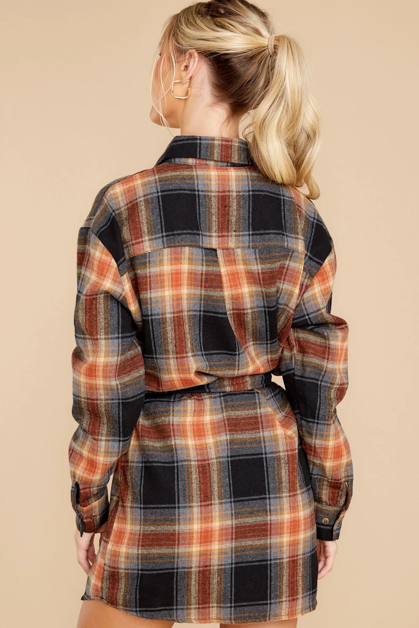 Make Time Black And Rust Plaid Dress