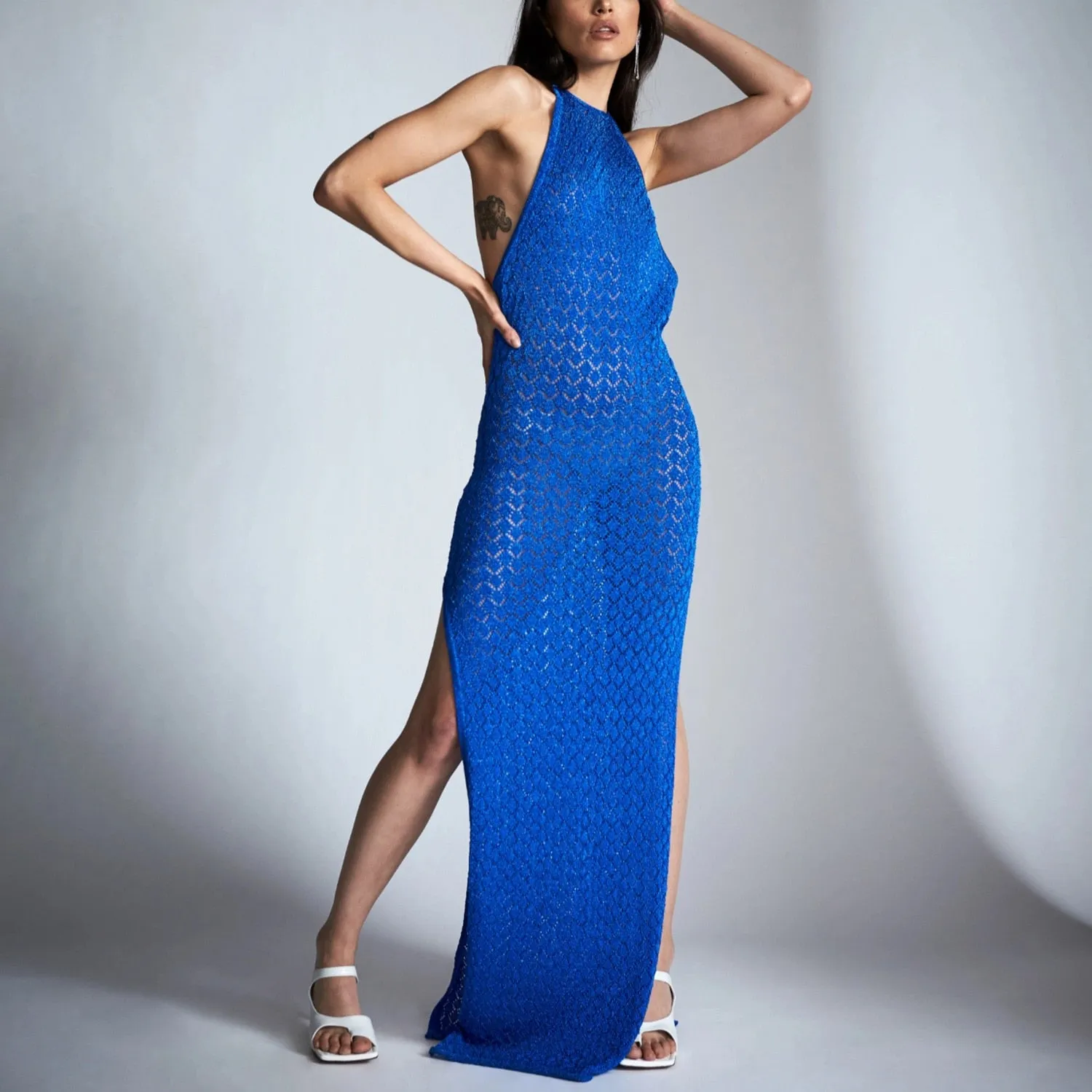 Makenna Knitted See-Through Backless Maxi Dress