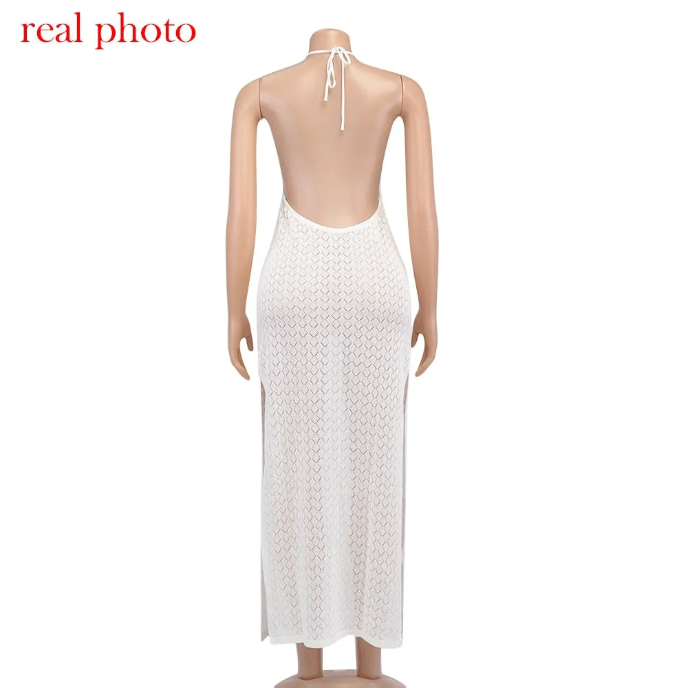 Makenna Knitted See-Through Backless Maxi Dress