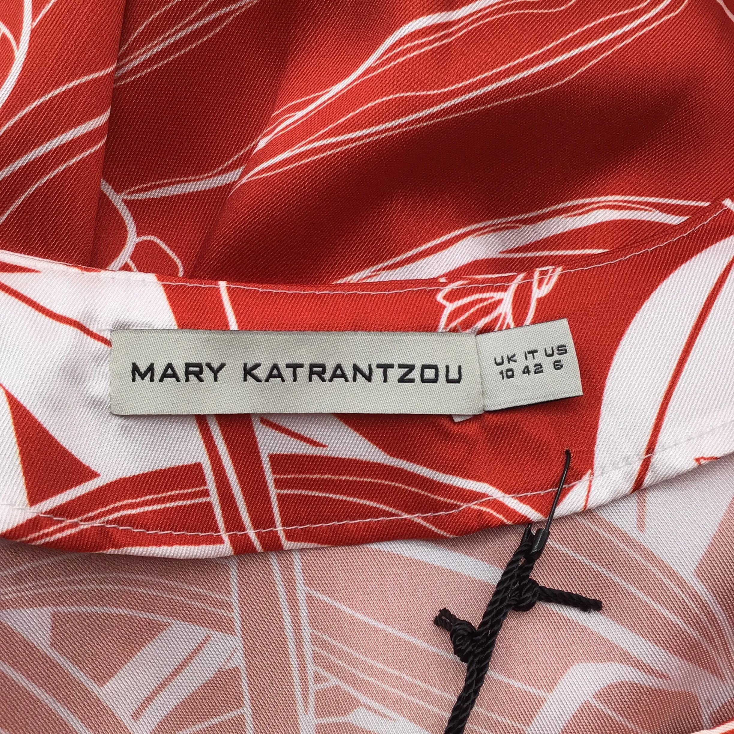 Mary Katranzou Red / White Ithaki Printed Belted Long Sleeved Two-Tone Poly Twill Maxi Dress