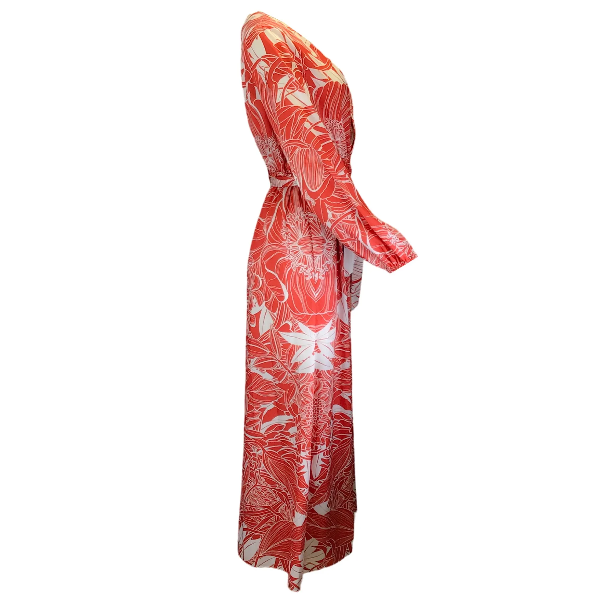 Mary Katranzou Red / White Ithaki Printed Belted Long Sleeved Two-Tone Poly Twill Maxi Dress