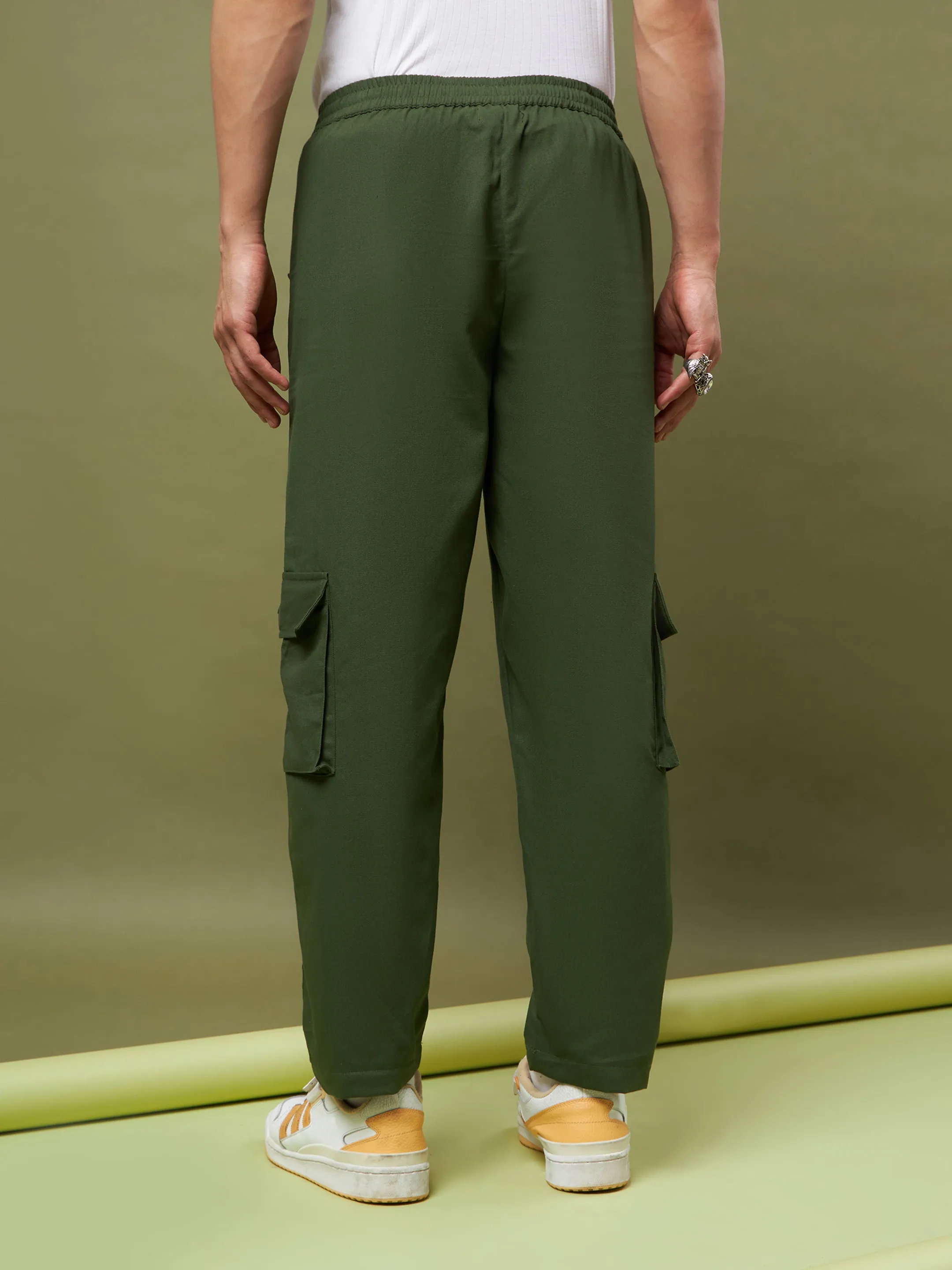 Men Olive Twill Cargo Pants