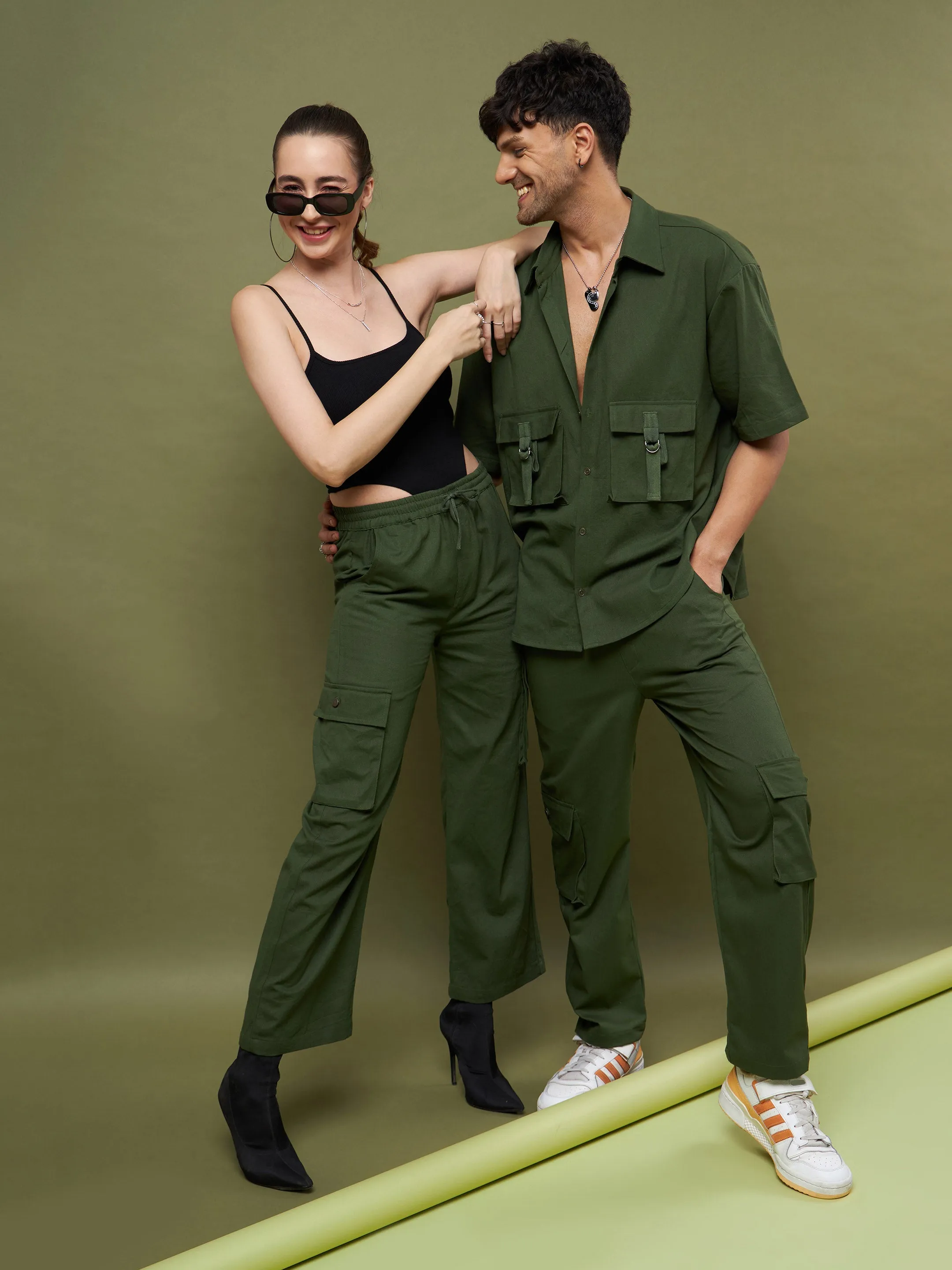 Men Olive Twill Cargo Pants