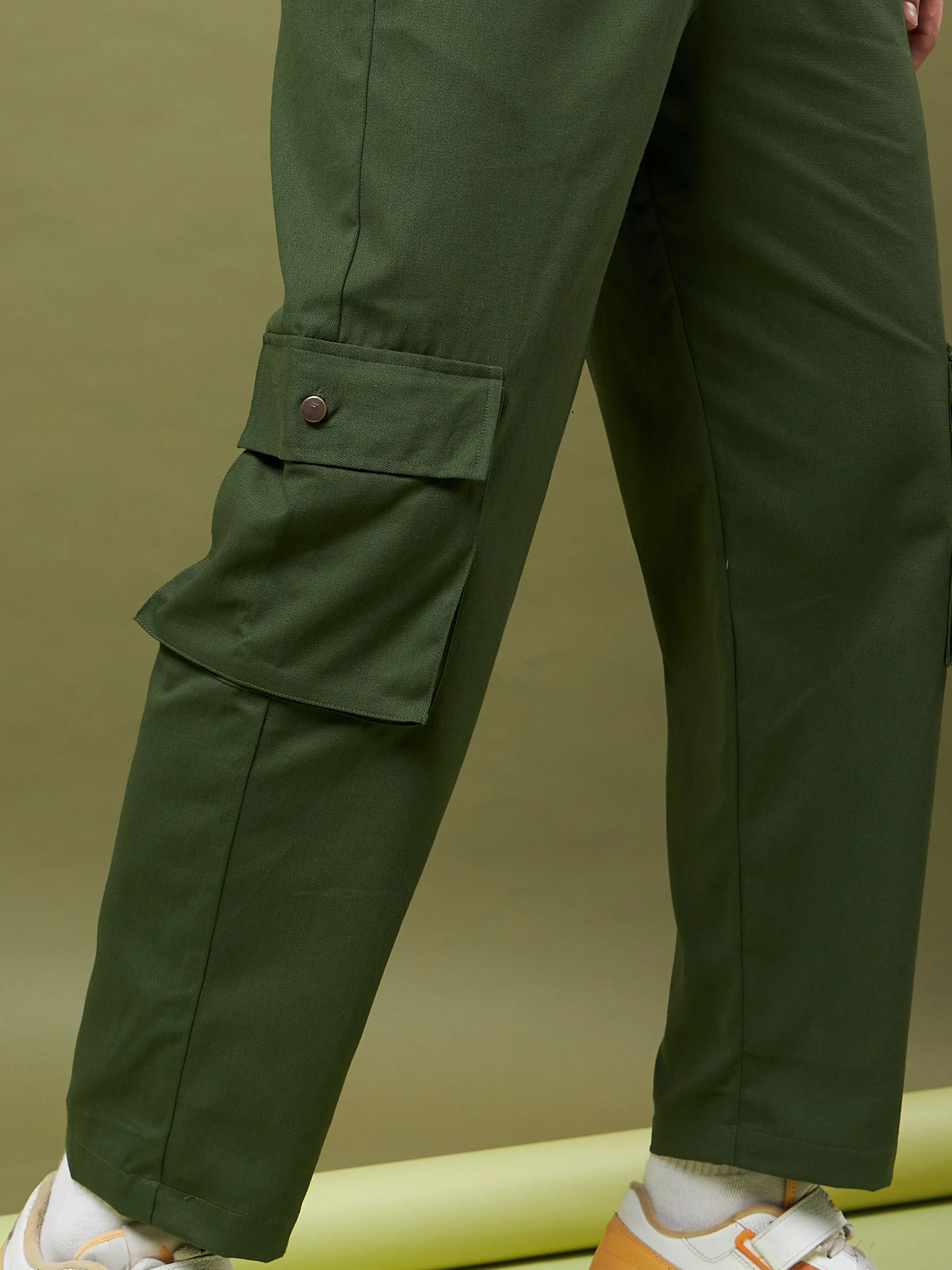 Men Olive Twill Cargo Pants