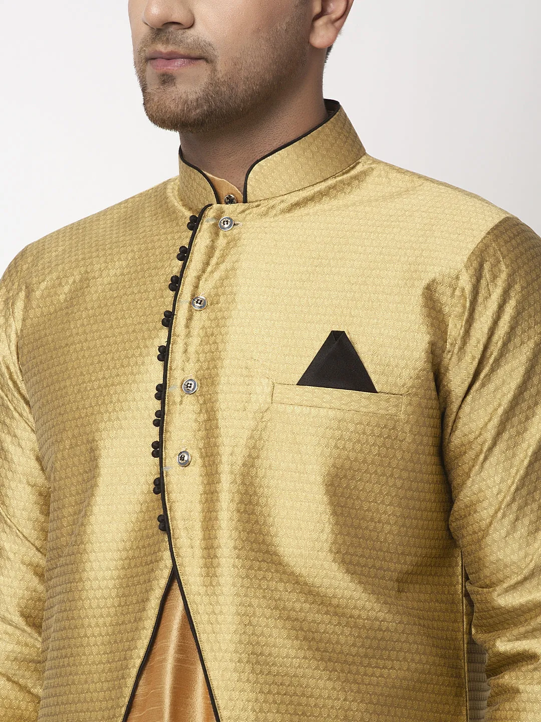 Men's Copper Kurta With Pyjama & Gold Self Design Jacket - Benstoke