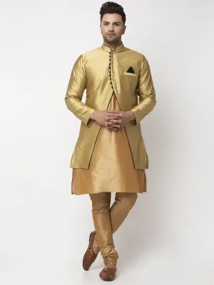 Men's Copper Kurta With Pyjama & Gold Self Design Jacket - Benstoke