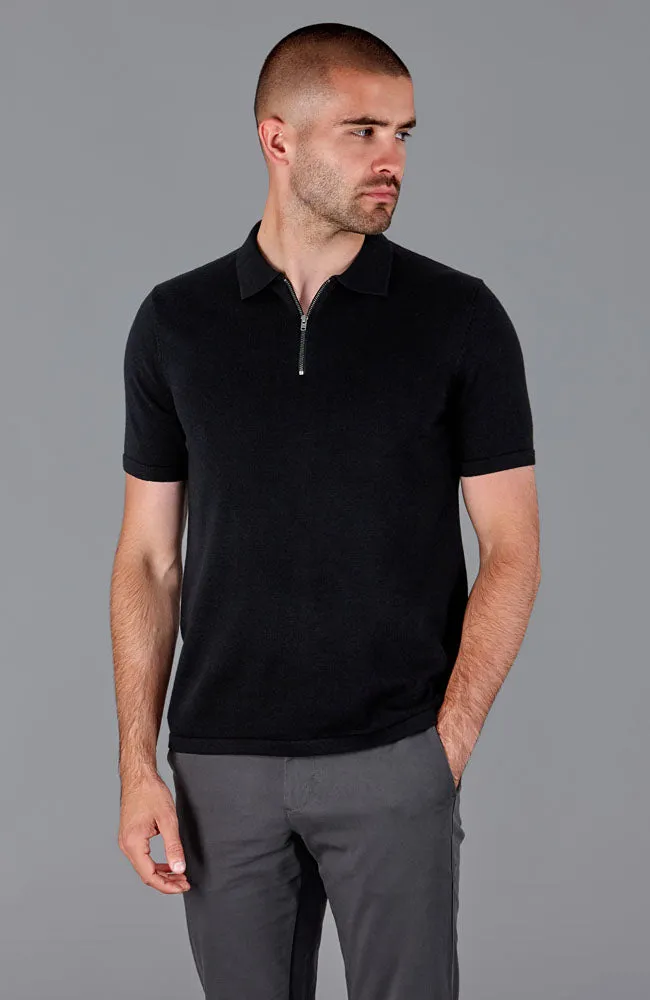 Mens Lightweight Cotton Short Sleeve Zip Neck Polo Shirt