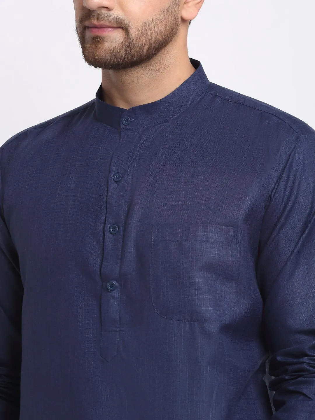 Men's Navy Blue Solid Kurta With White Salwar - Benstoke