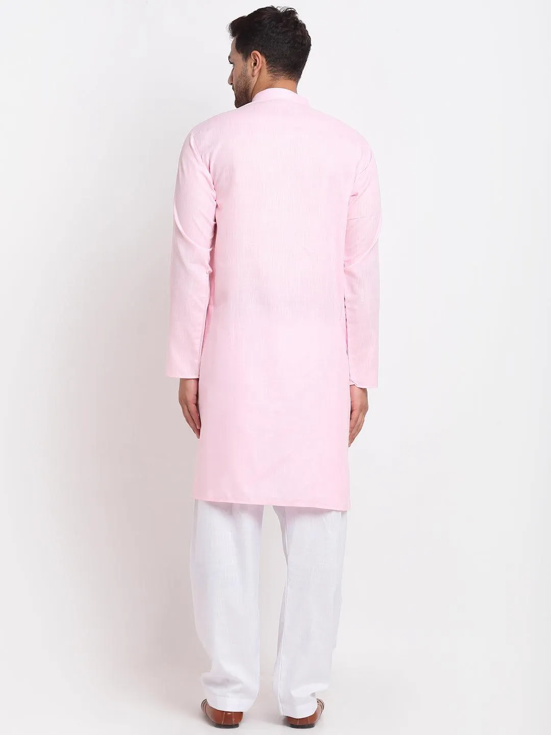 Men's Pink Solid Kurta With White Salwar - Benstoke