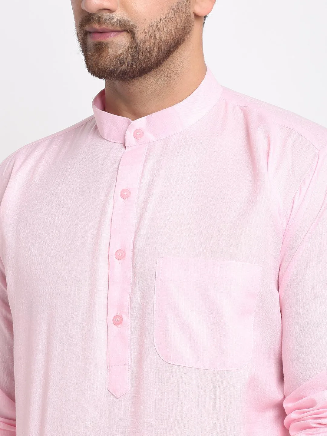 Men's Pink Solid Kurta With White Salwar - Benstoke