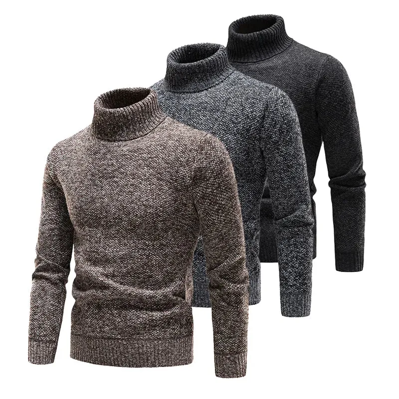 Mens Turtleneck Knitted Pullover Casual Solid Sweater