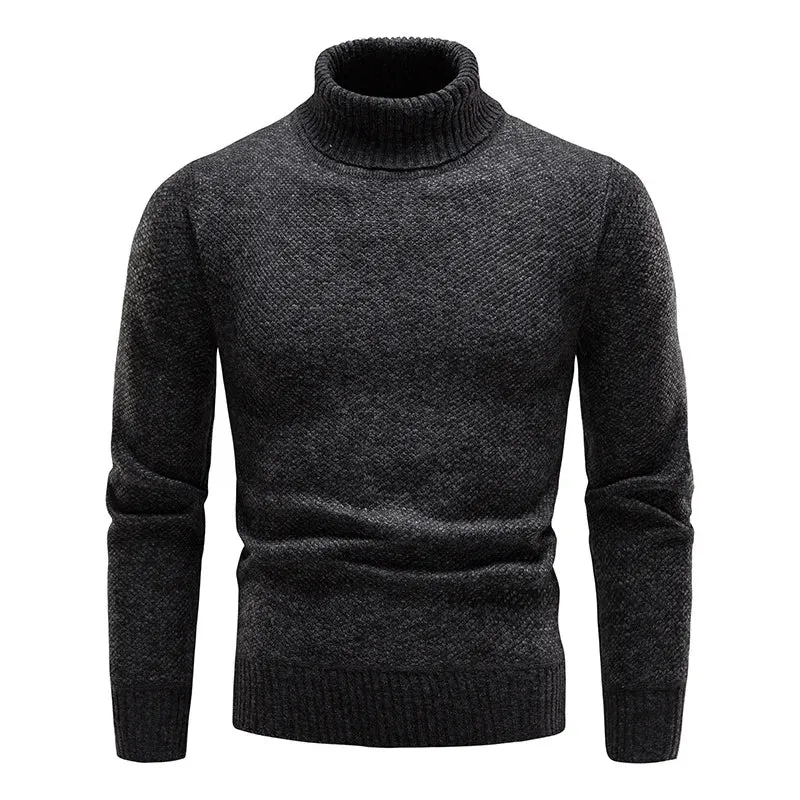 Mens Turtleneck Knitted Pullover Casual Solid Sweater