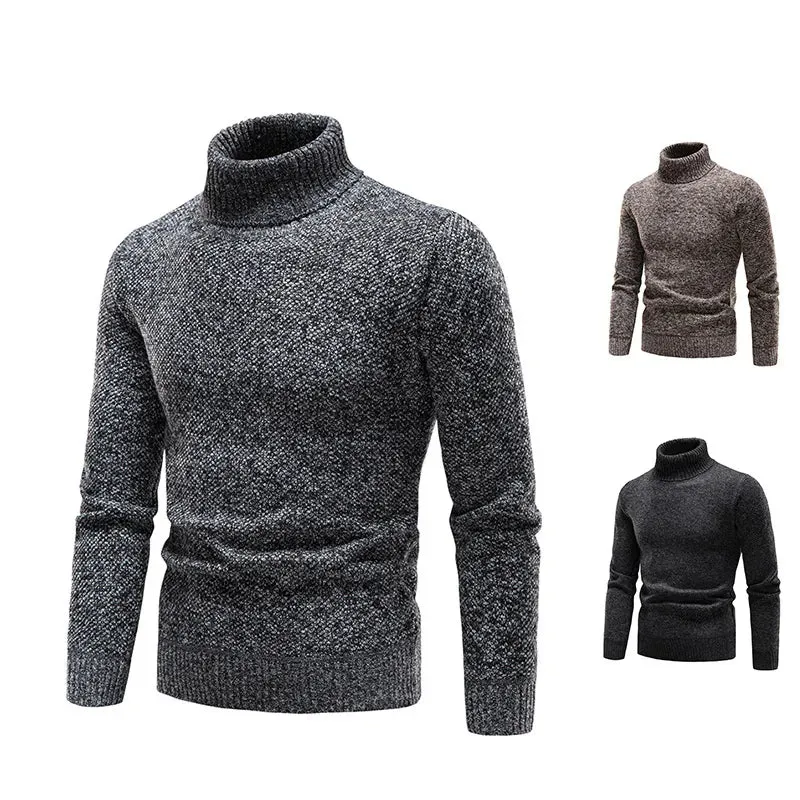 Mens Turtleneck Knitted Pullover Casual Solid Sweater