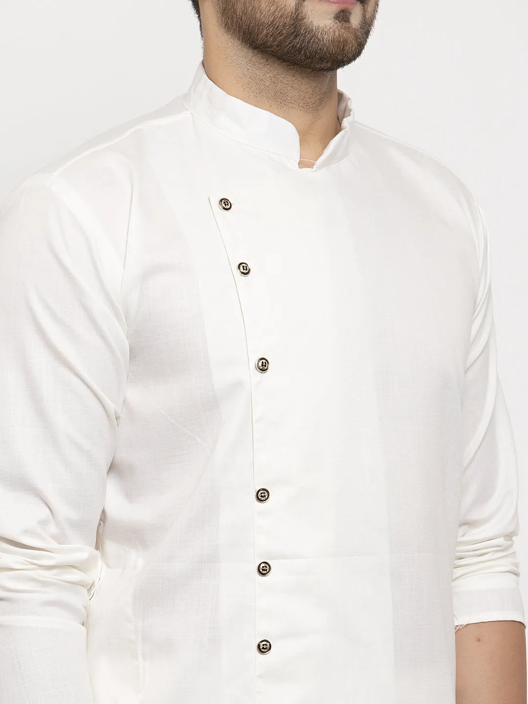 Men's White Solid Kurta With White Churidaar Pyjama - Benstoke