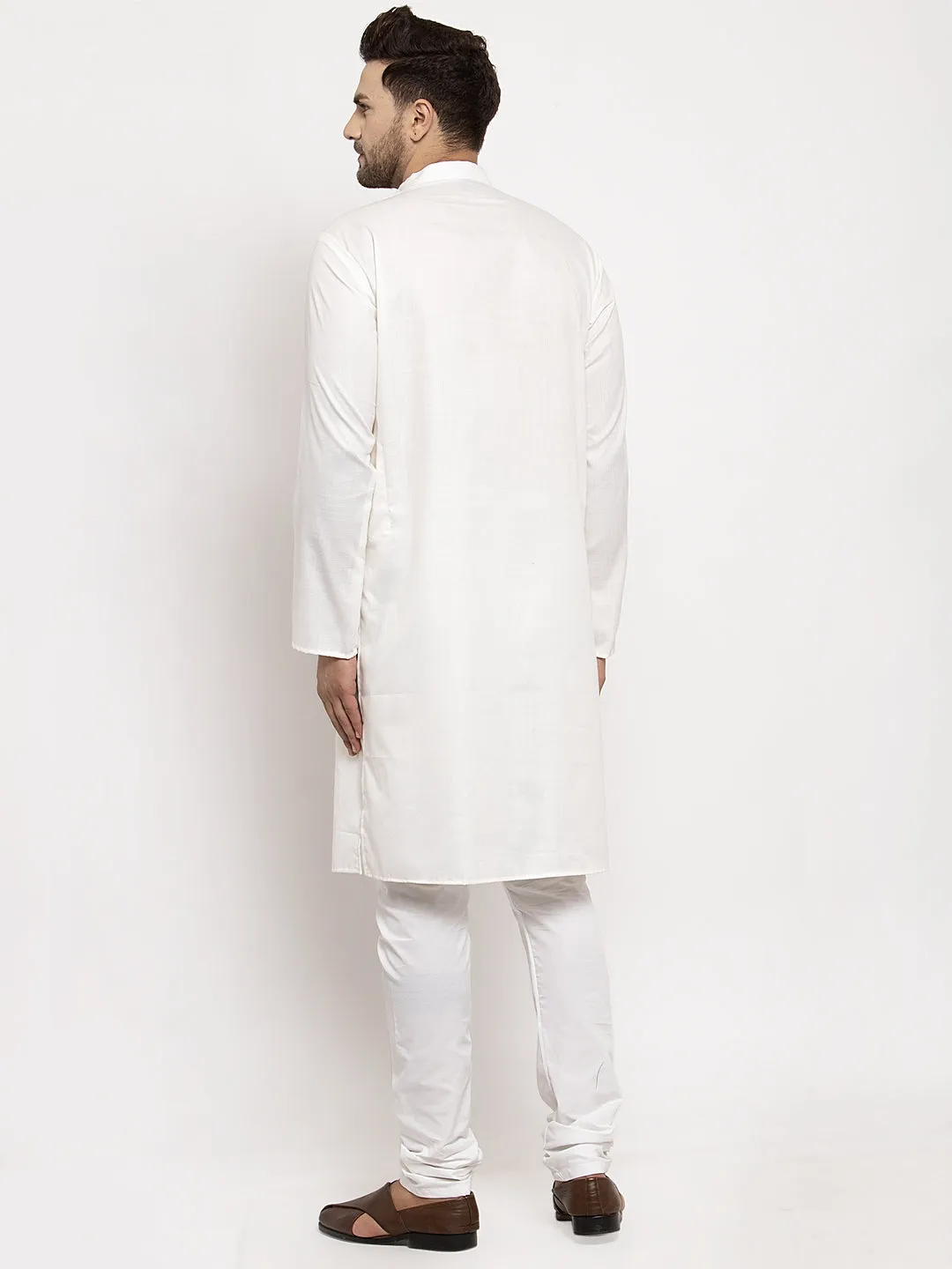 Men's White Solid Kurta With White Churidaar Pyjama - Benstoke