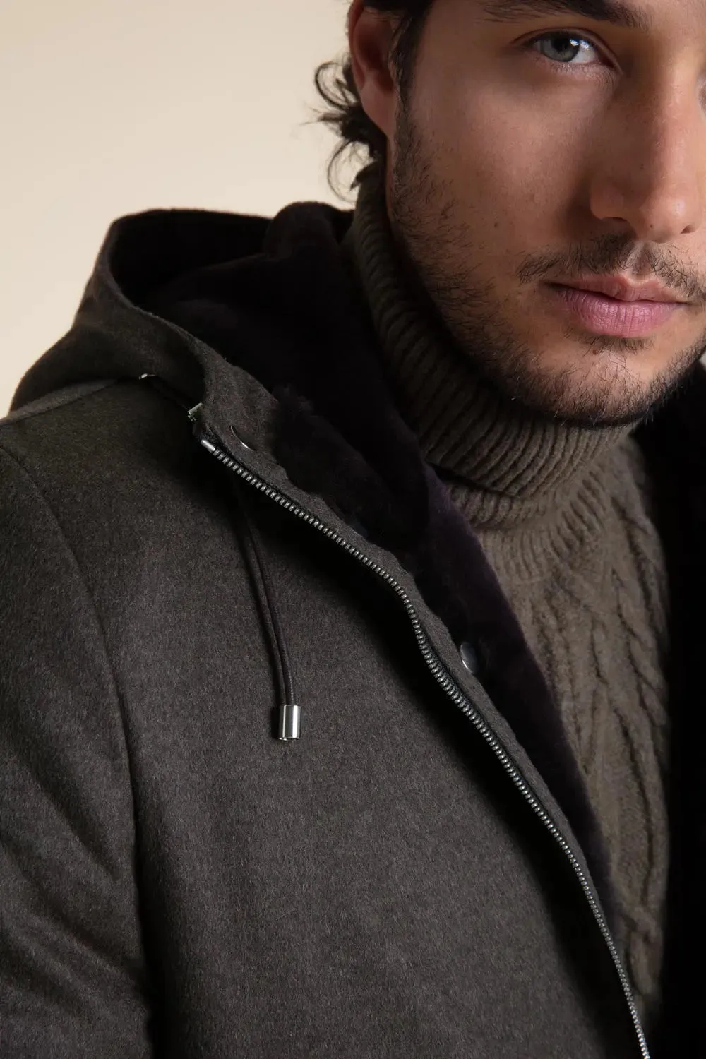 Mens winter coat with fur hood