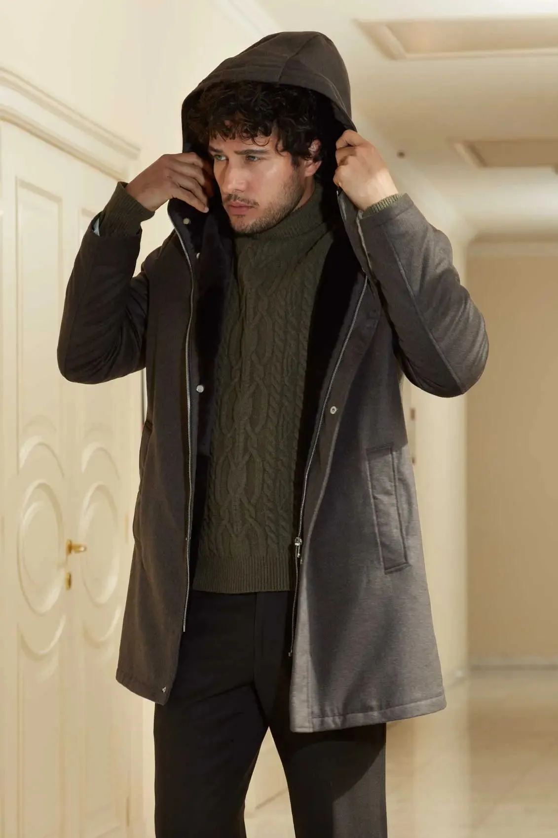 Mens winter coat with fur hood