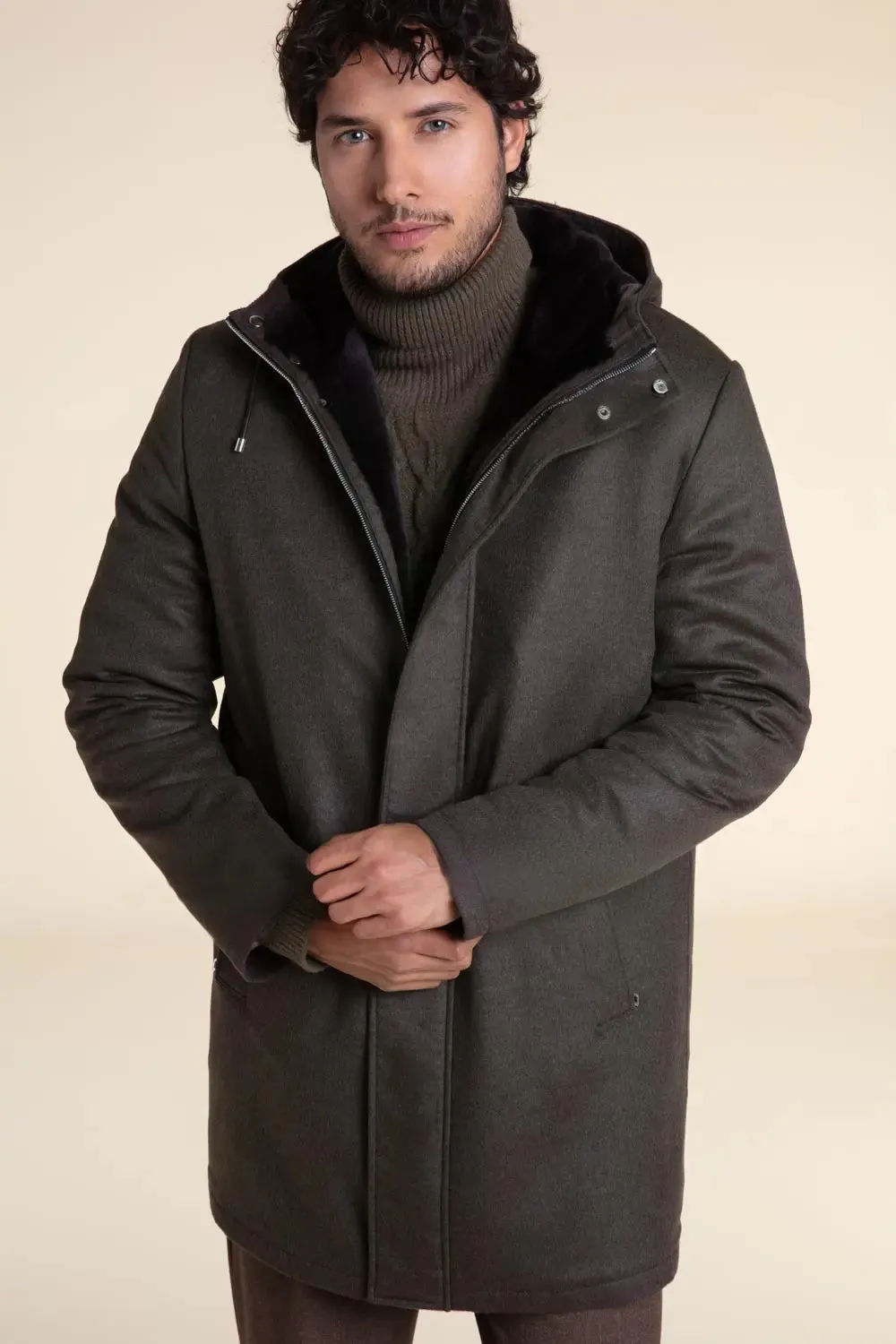 Mens winter coat with fur hood