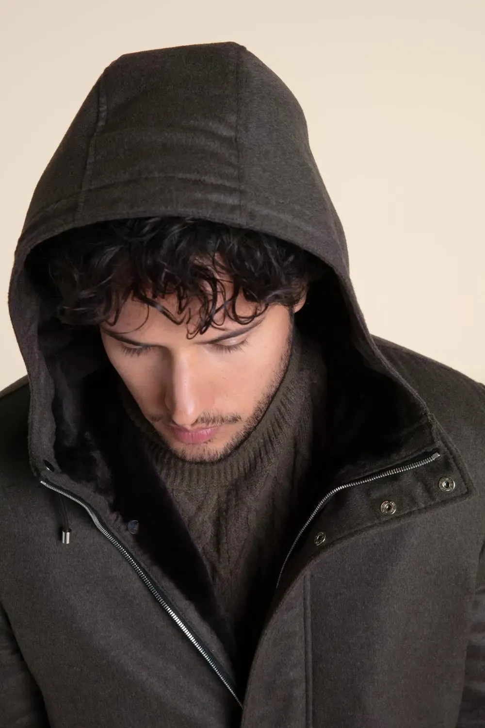 Mens winter coat with fur hood