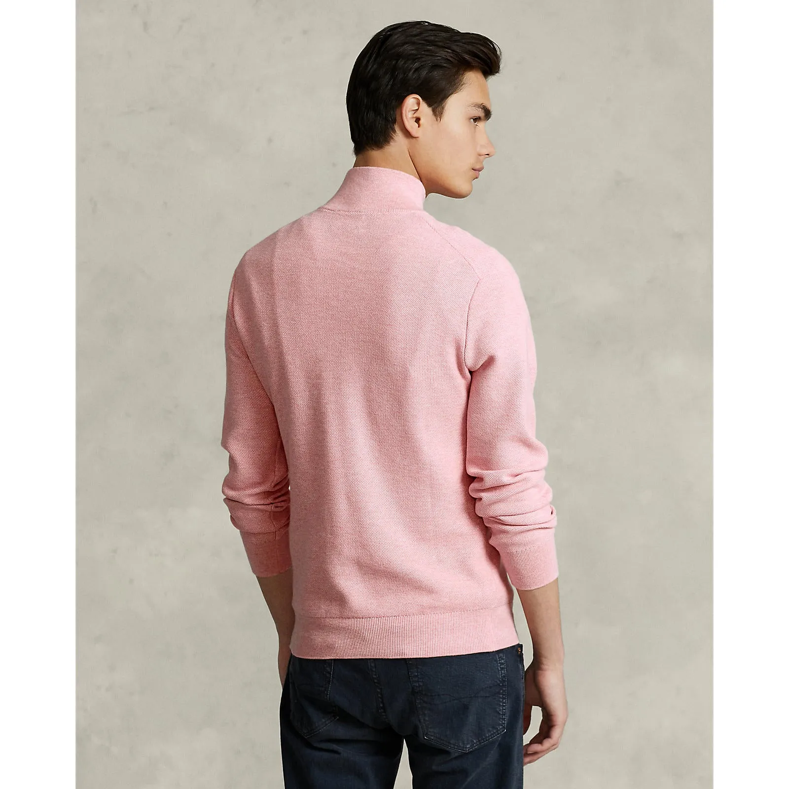 Mesh Knit Cotton Quarter Zip Pullover - Pink Heather