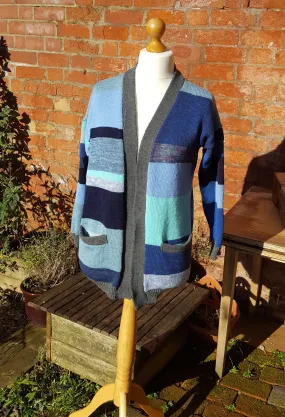 Mirgana Blue ~unisex edge to edge "V" neck cardigan with pockets,  alternative, boho, festival wear