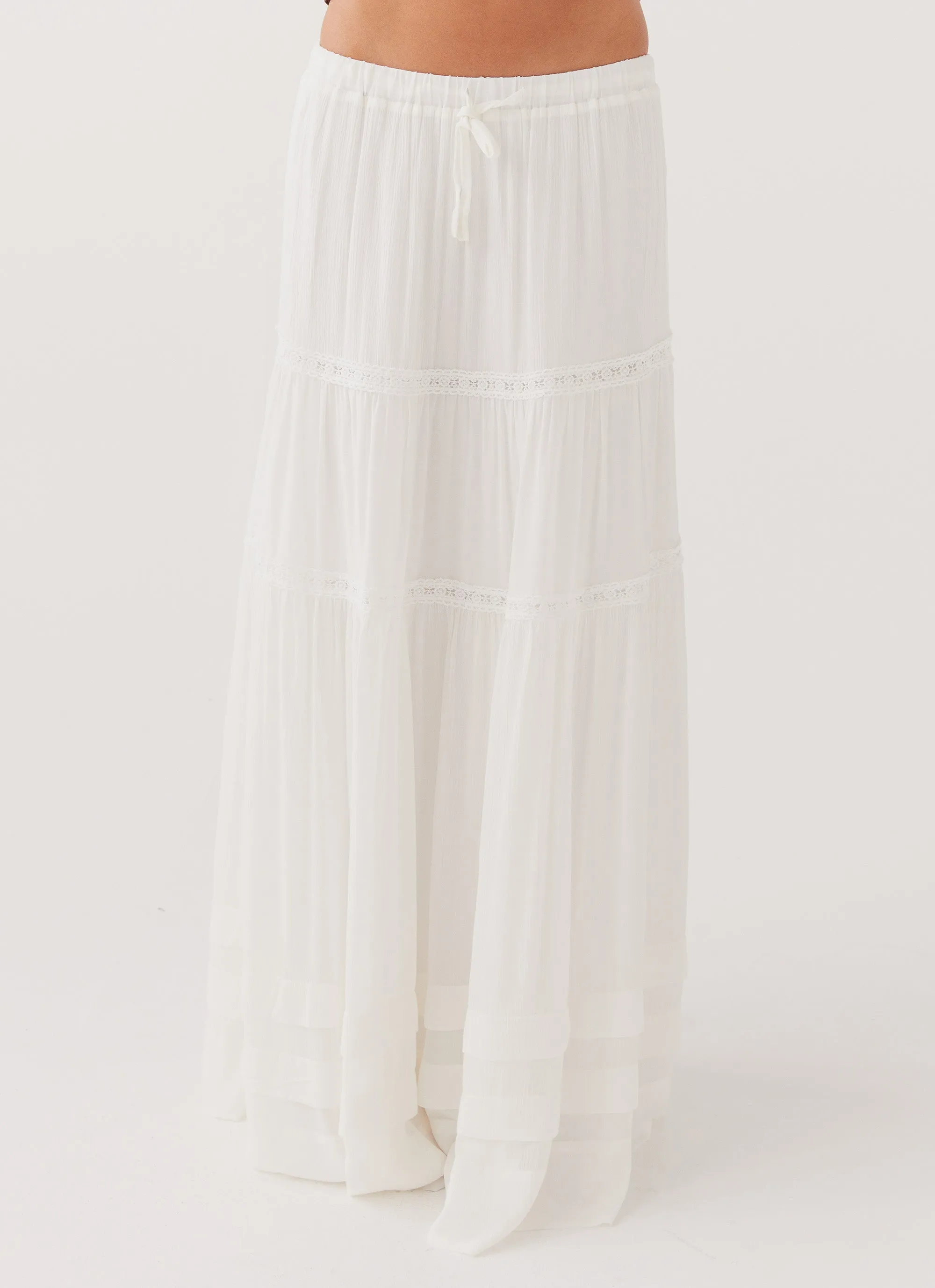 Moonstone Tiered Maxi Skirt - White