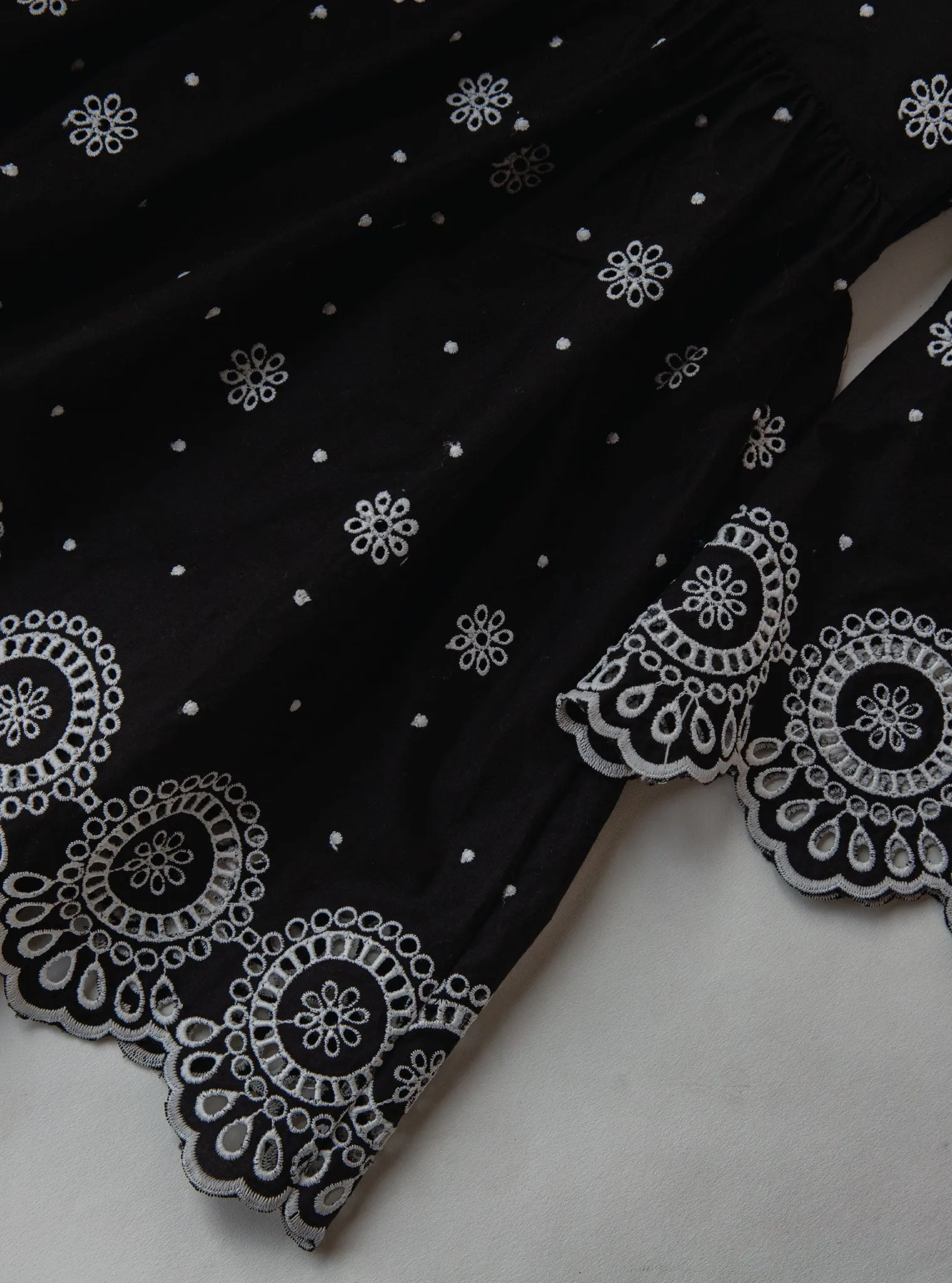 Mulmul Cotton Aurelia Black Top With Aurelia Black Bell Bottom