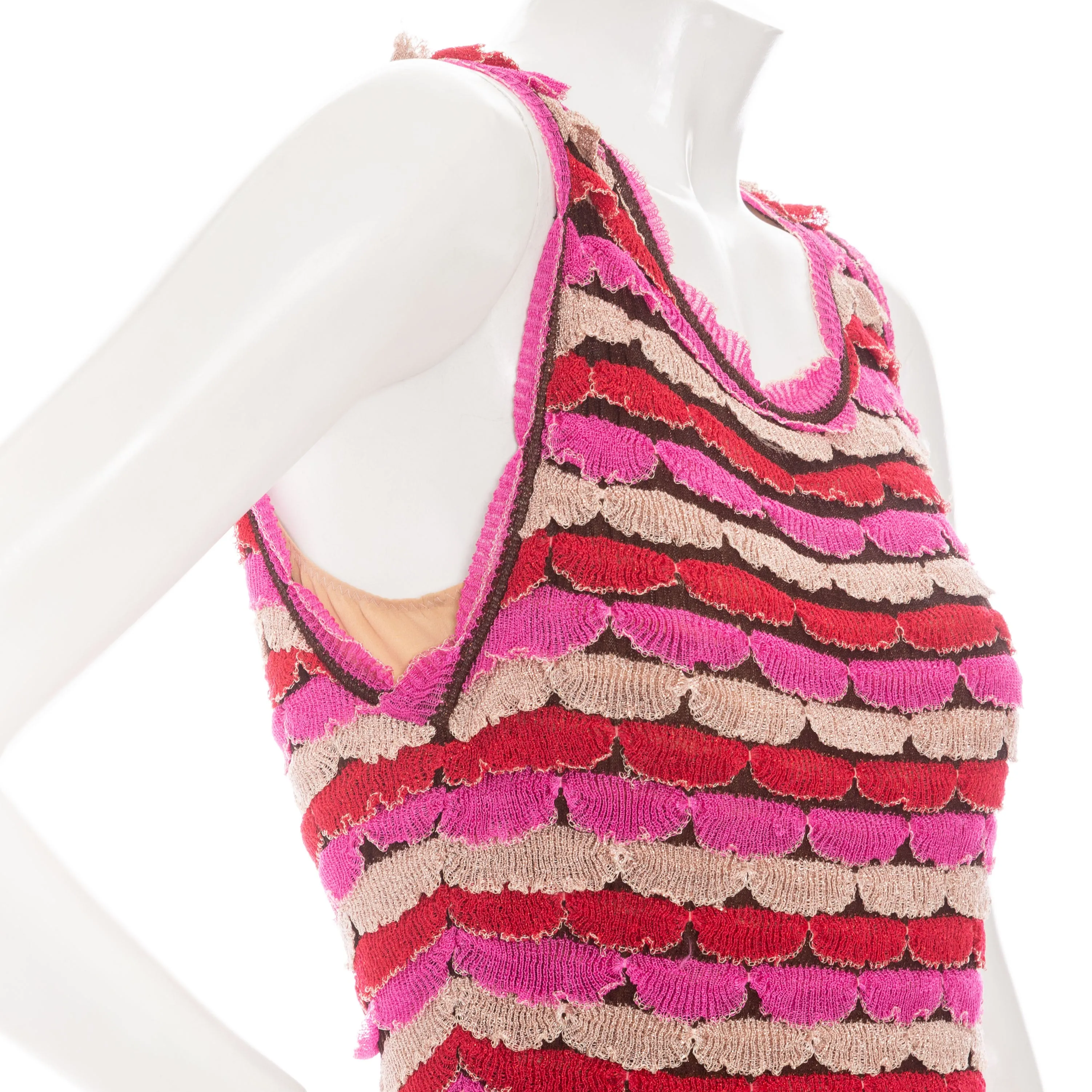 Multicolored Knit Striped Scallop Sleeveless Dress