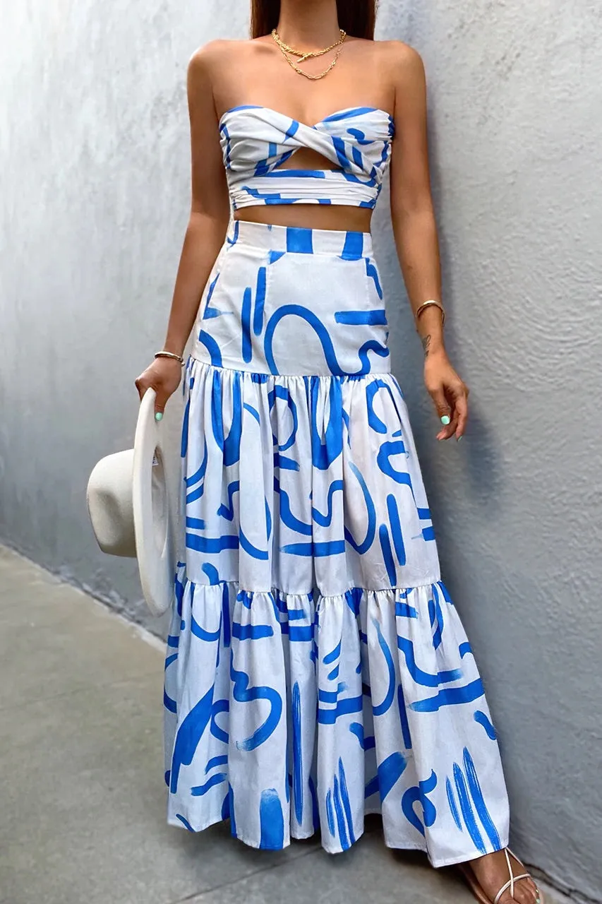 Mykonos blue stroke top and skirt