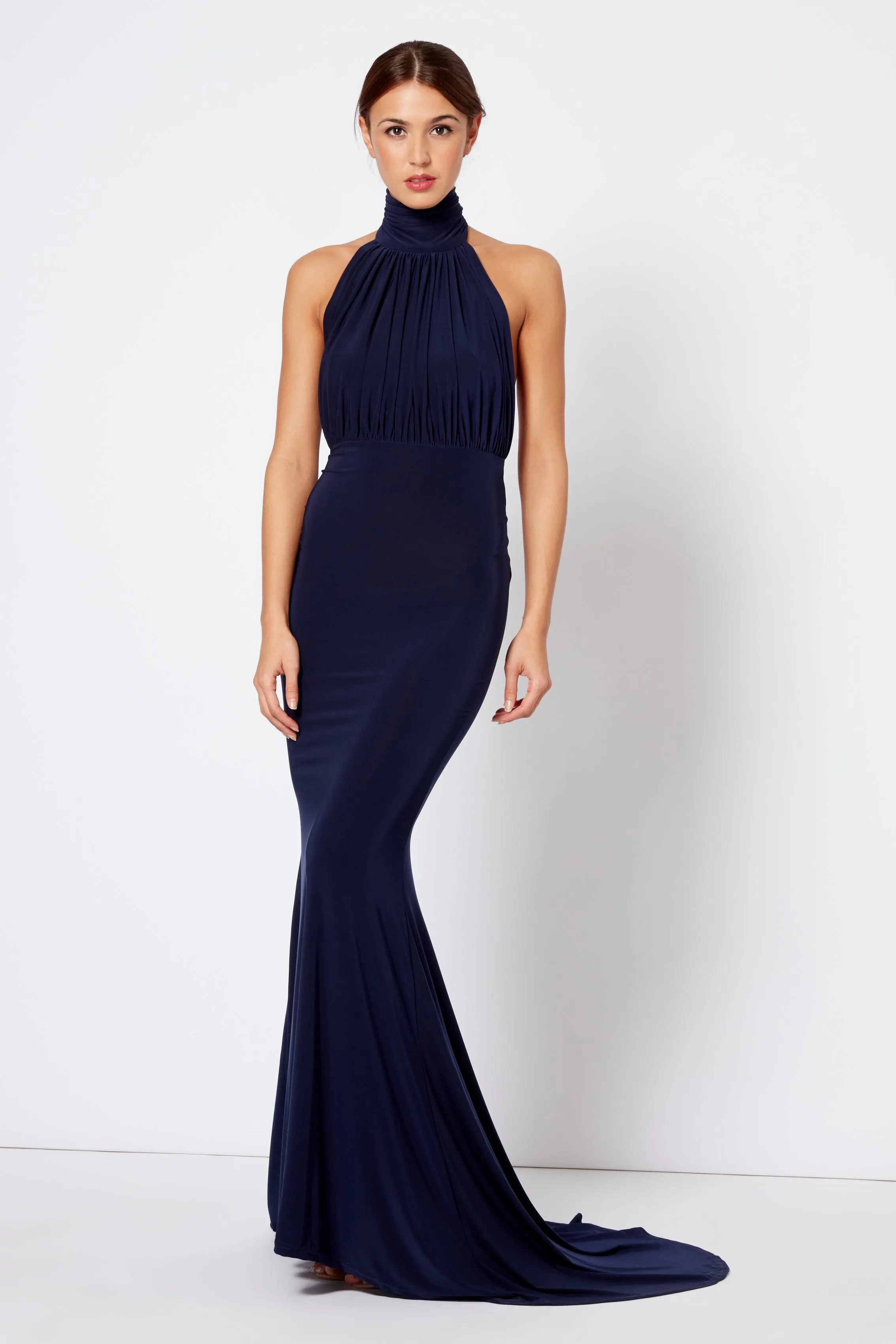 Navy Backless Halter Neck Maxi Bridesmaid Dress