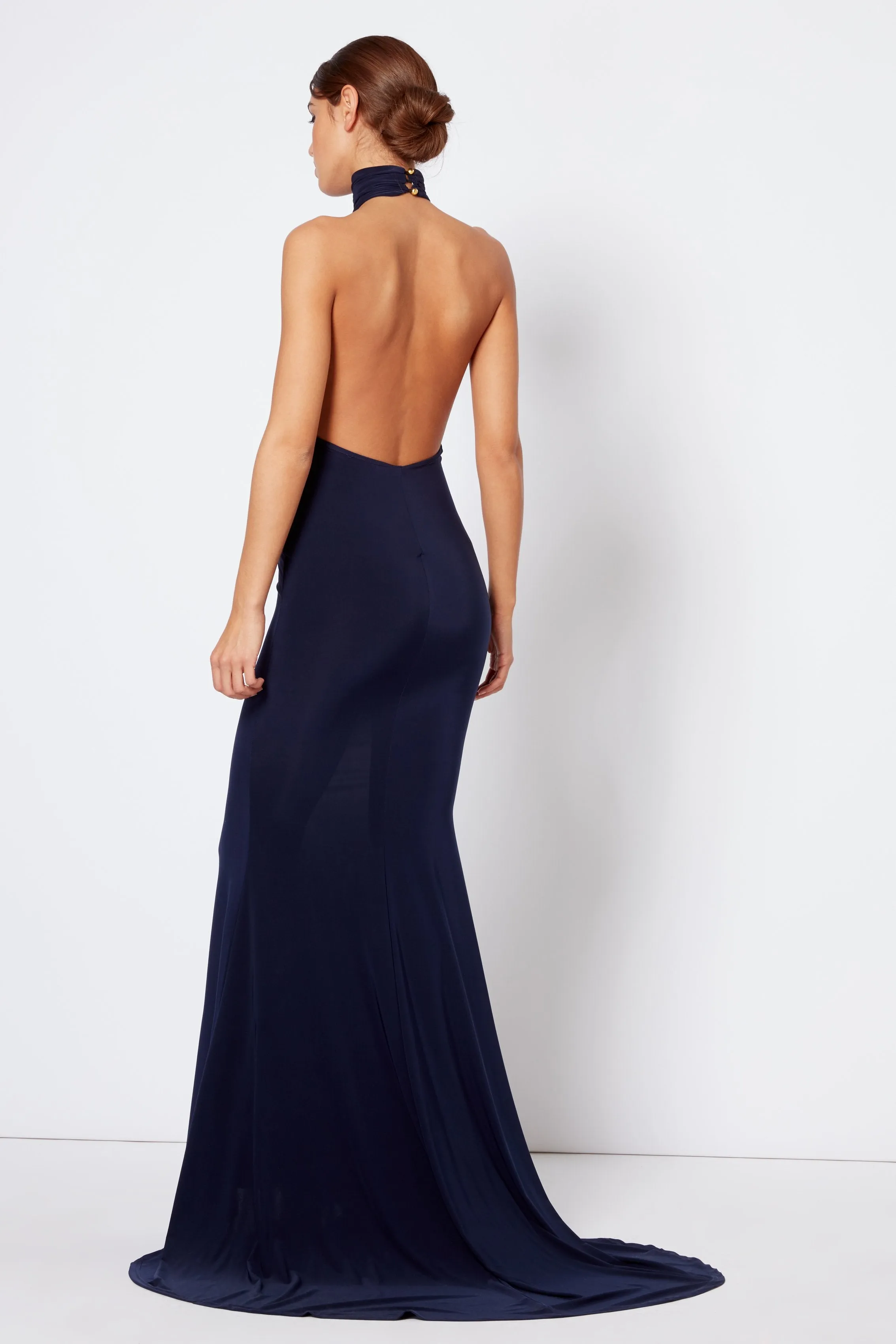 Navy Backless Halter Neck Maxi Bridesmaid Dress