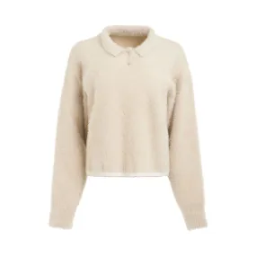 Neve Fluffy Long Sleeve Polo in Off White