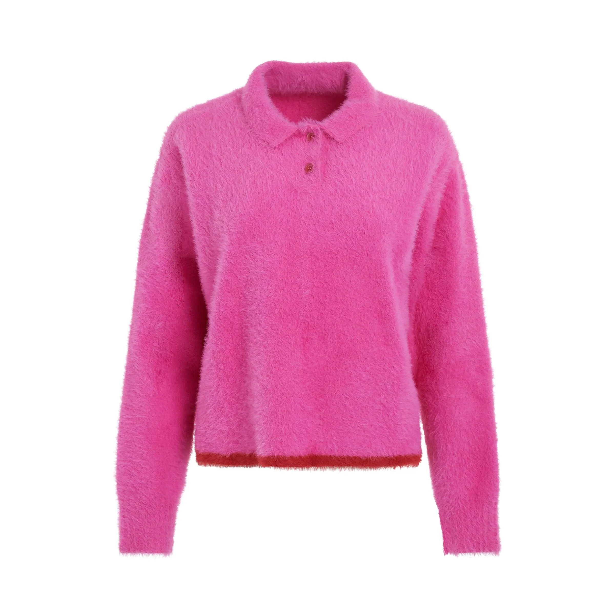 Neve Fluffy Long Sleeve Polo in Pink