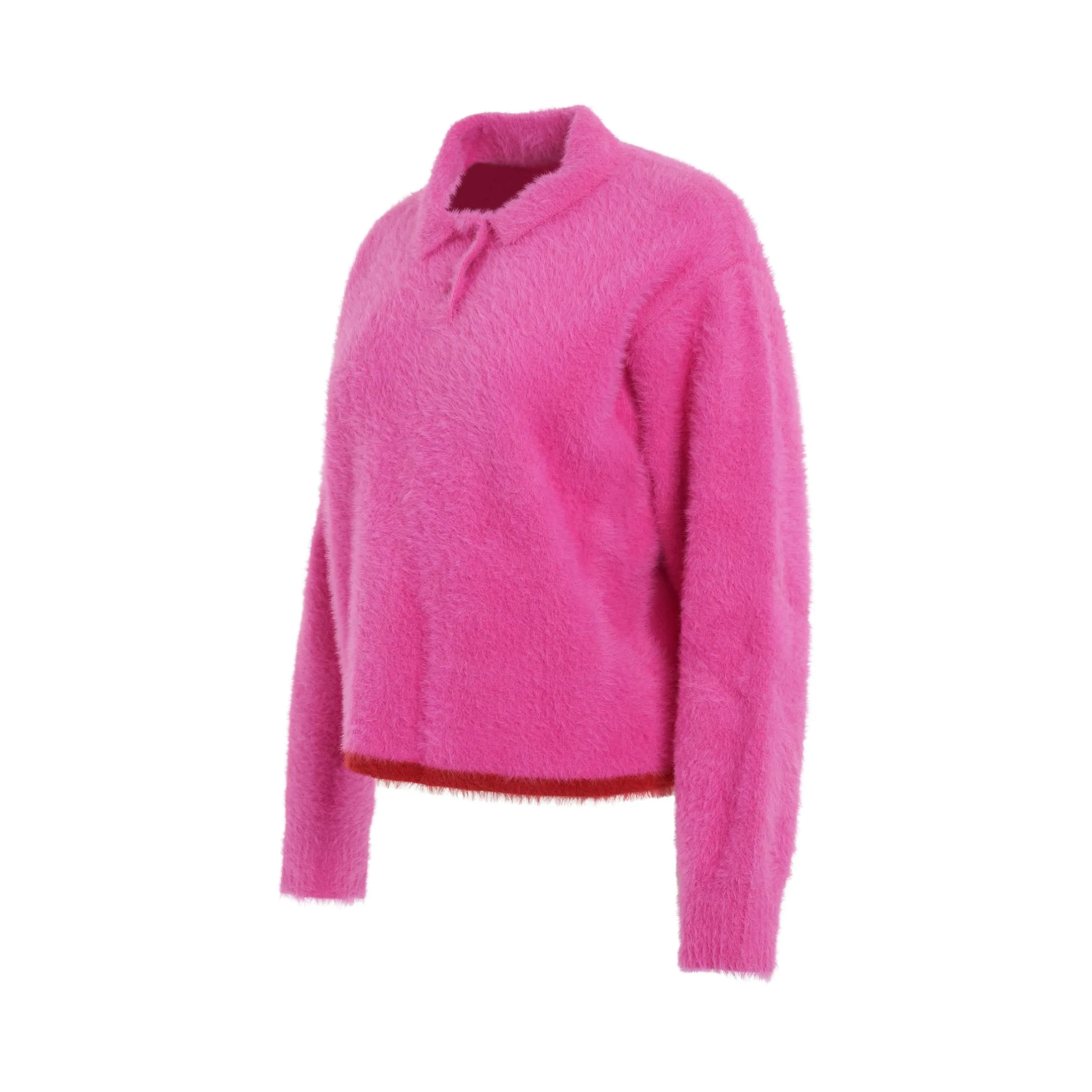 Neve Fluffy Long Sleeve Polo in Pink