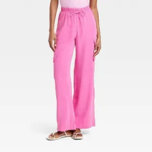 New - Women's High-Rise Wide Leg Cargo Pants - A New Day Hot Pink L