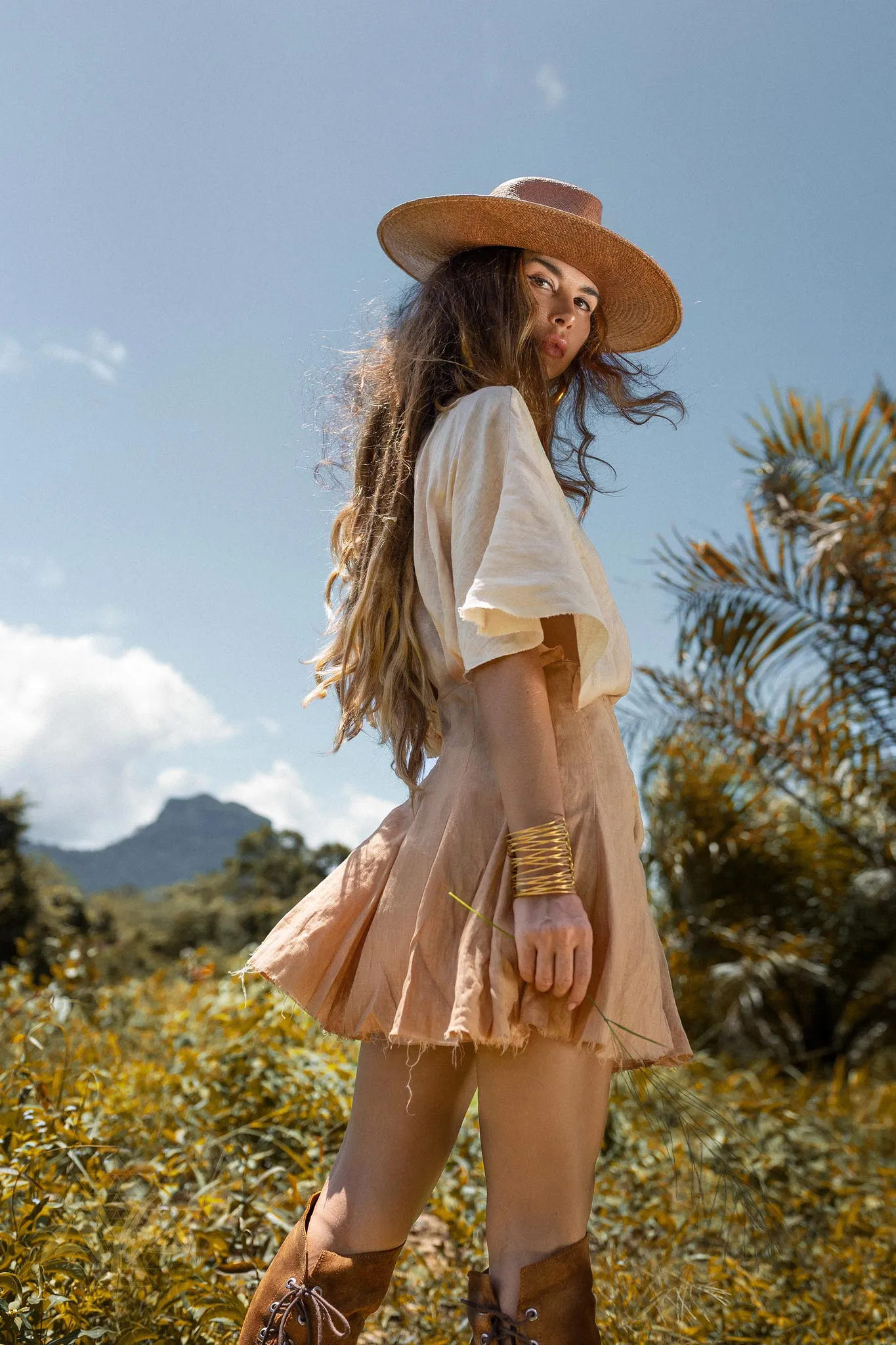 Ombre Light Pink Dyed Mini Wrap Dress • Organic Summer Vacation Linen Dress