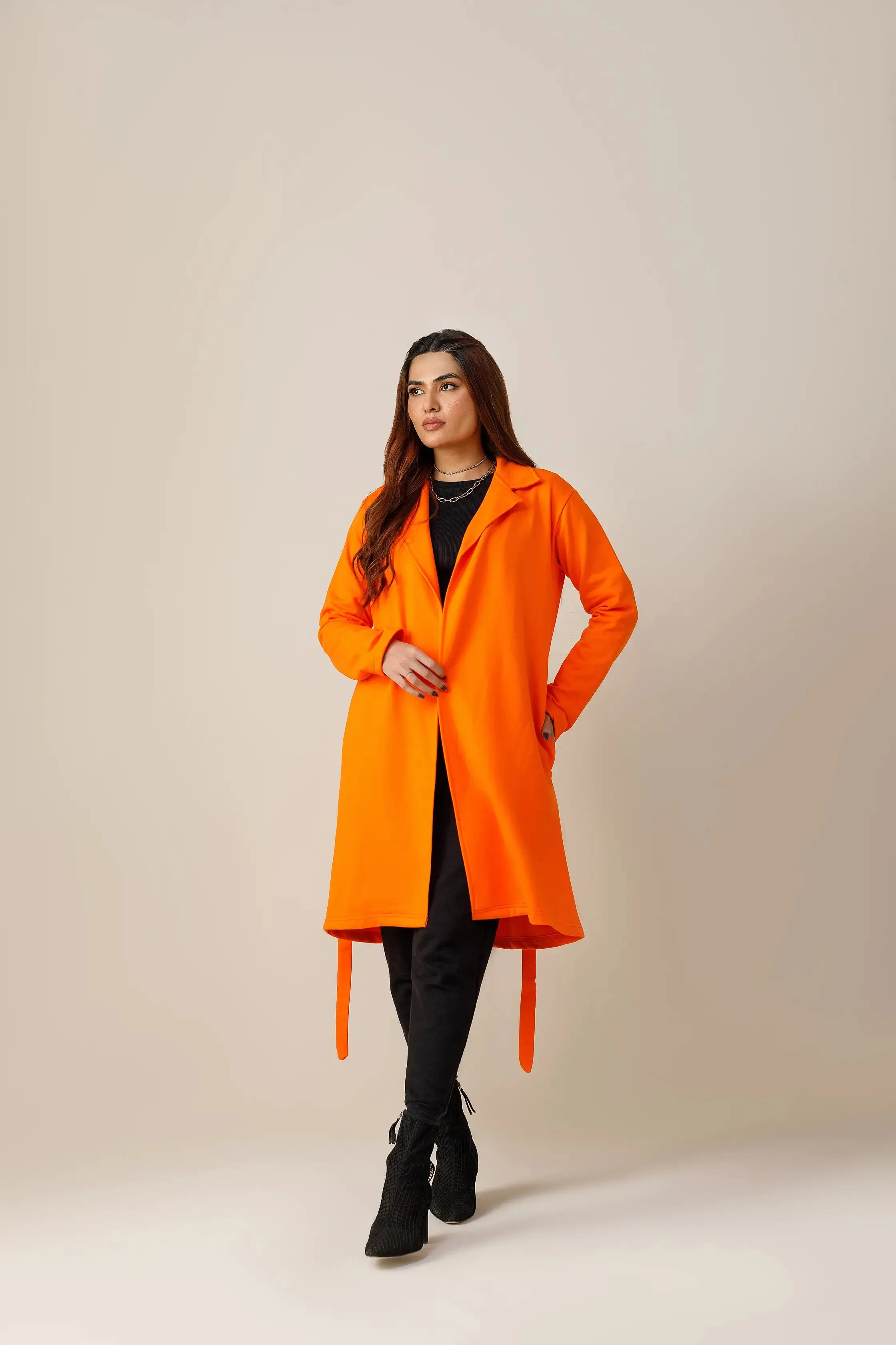 Orange Long Lapel Coat