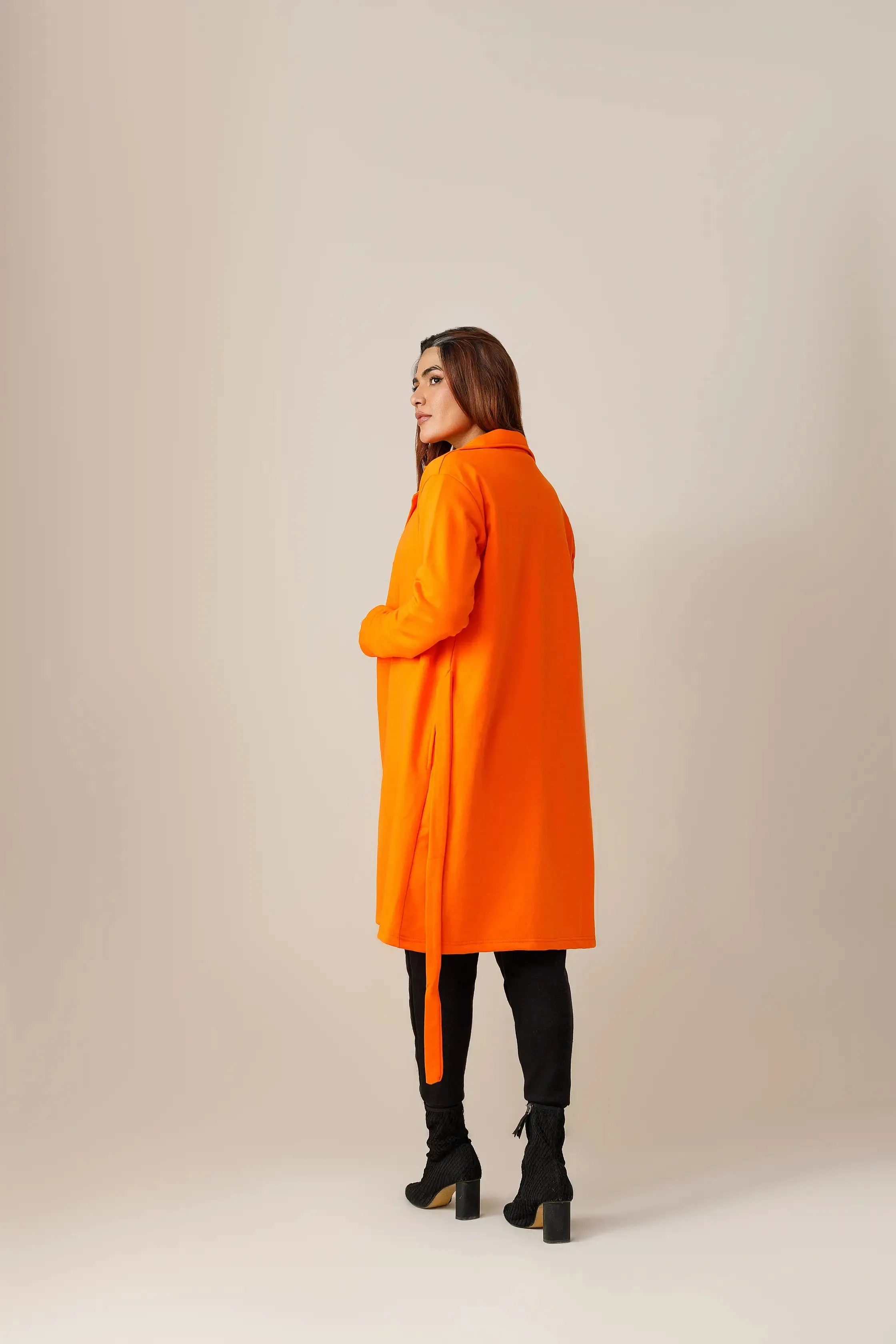 Orange Long Lapel Coat