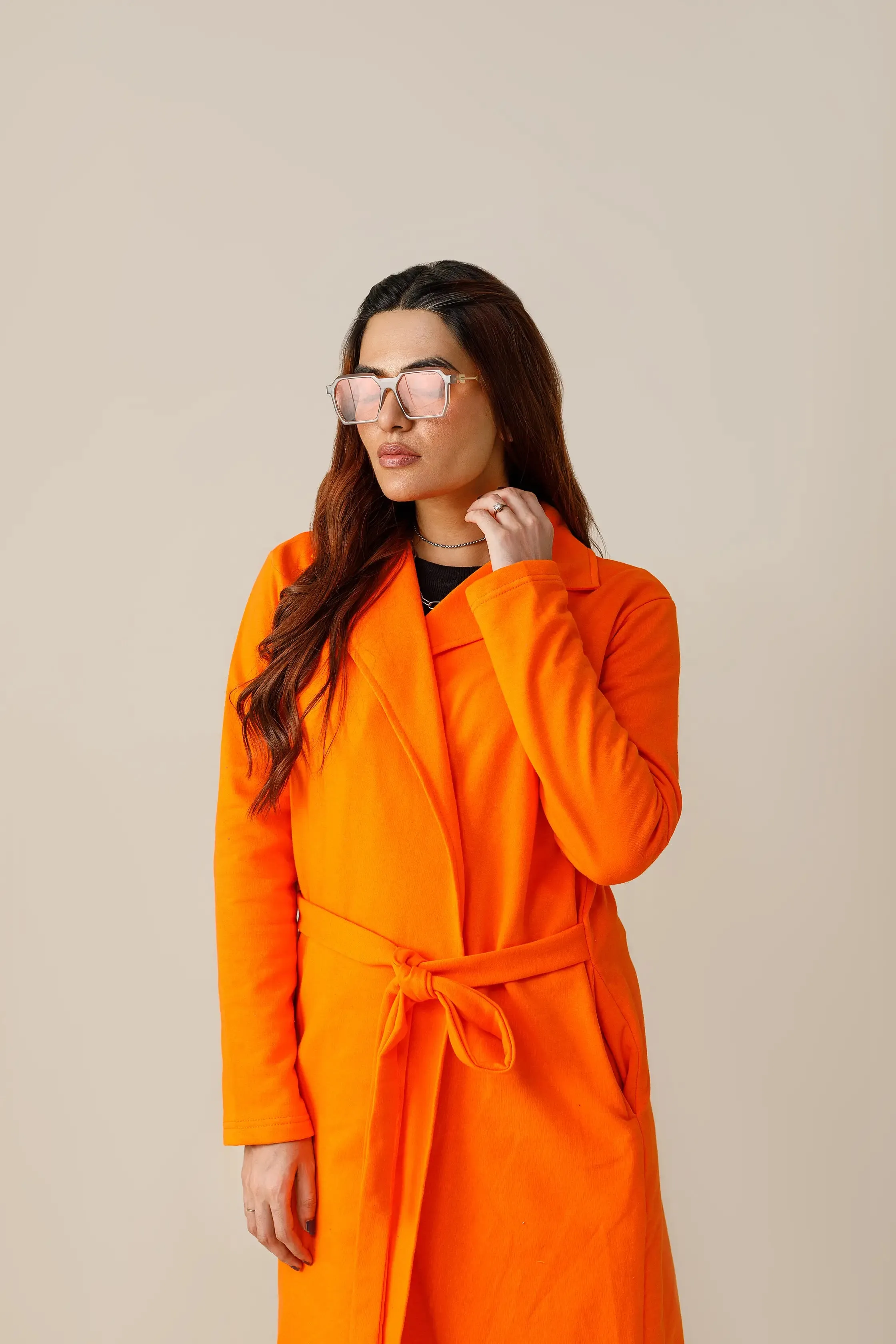 Orange Long Lapel Coat