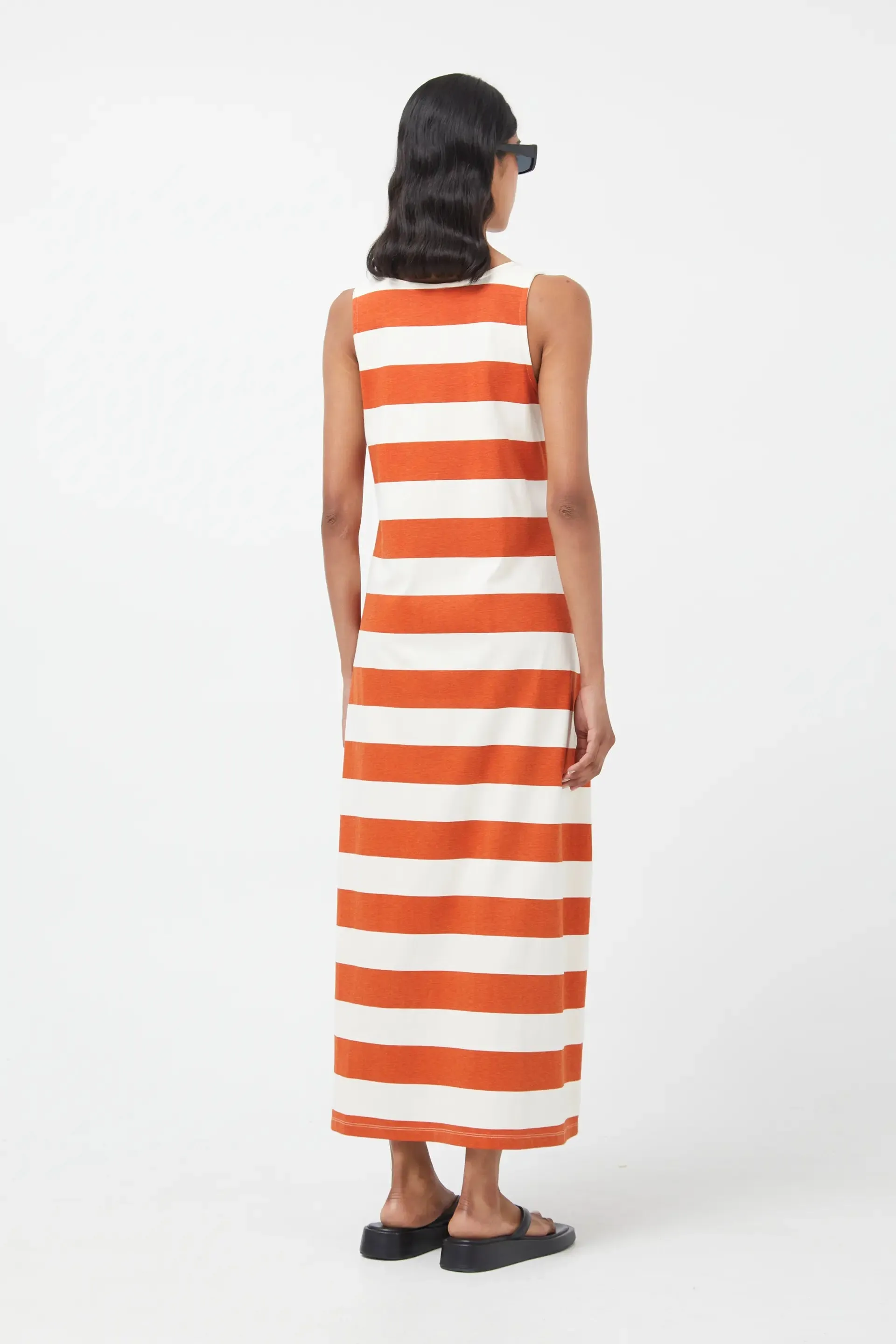 Orange Stripes Cotton Maxi Dress