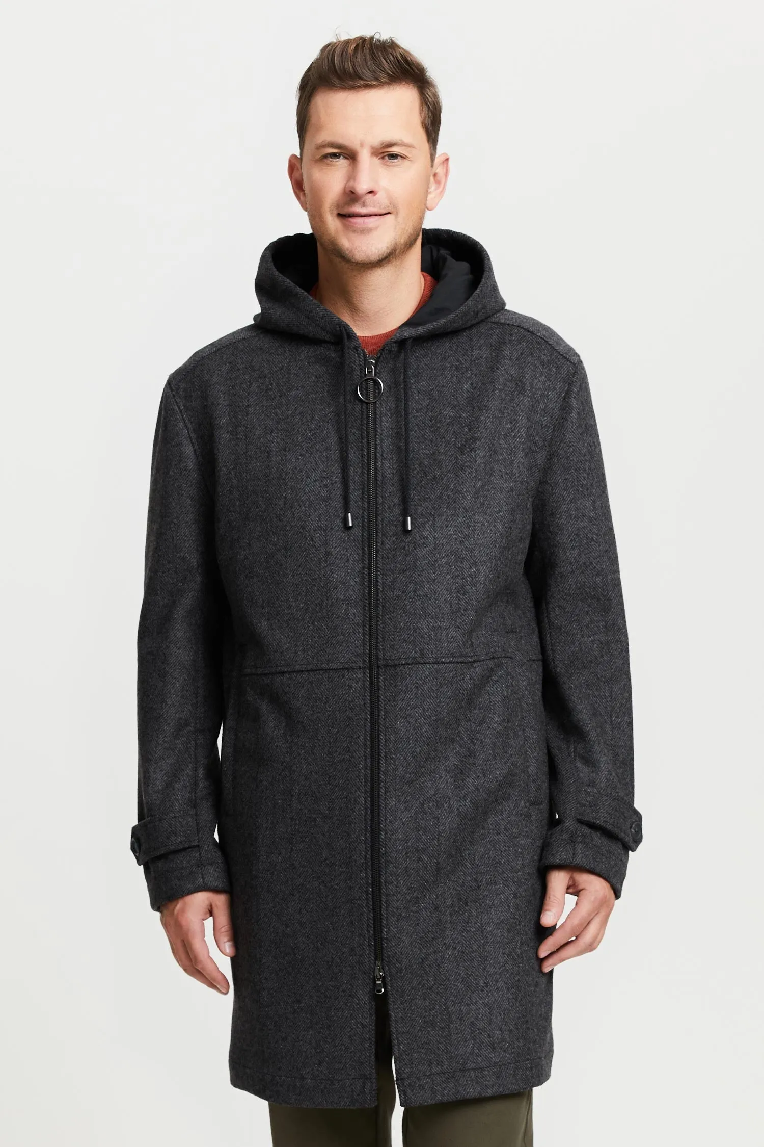 Paavo Herringbone Wool Parka Coat Grey