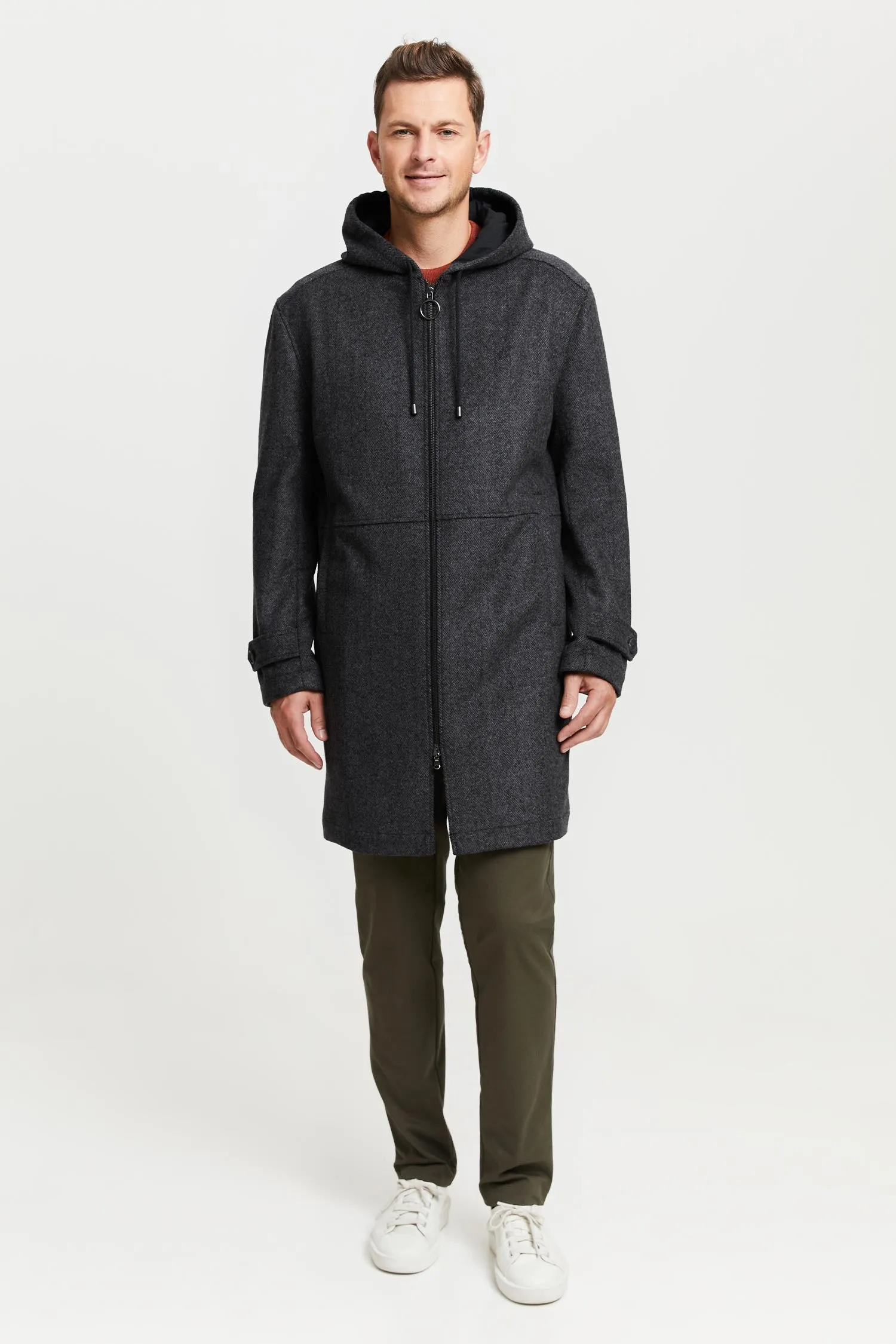 Paavo Herringbone Wool Parka Coat Grey