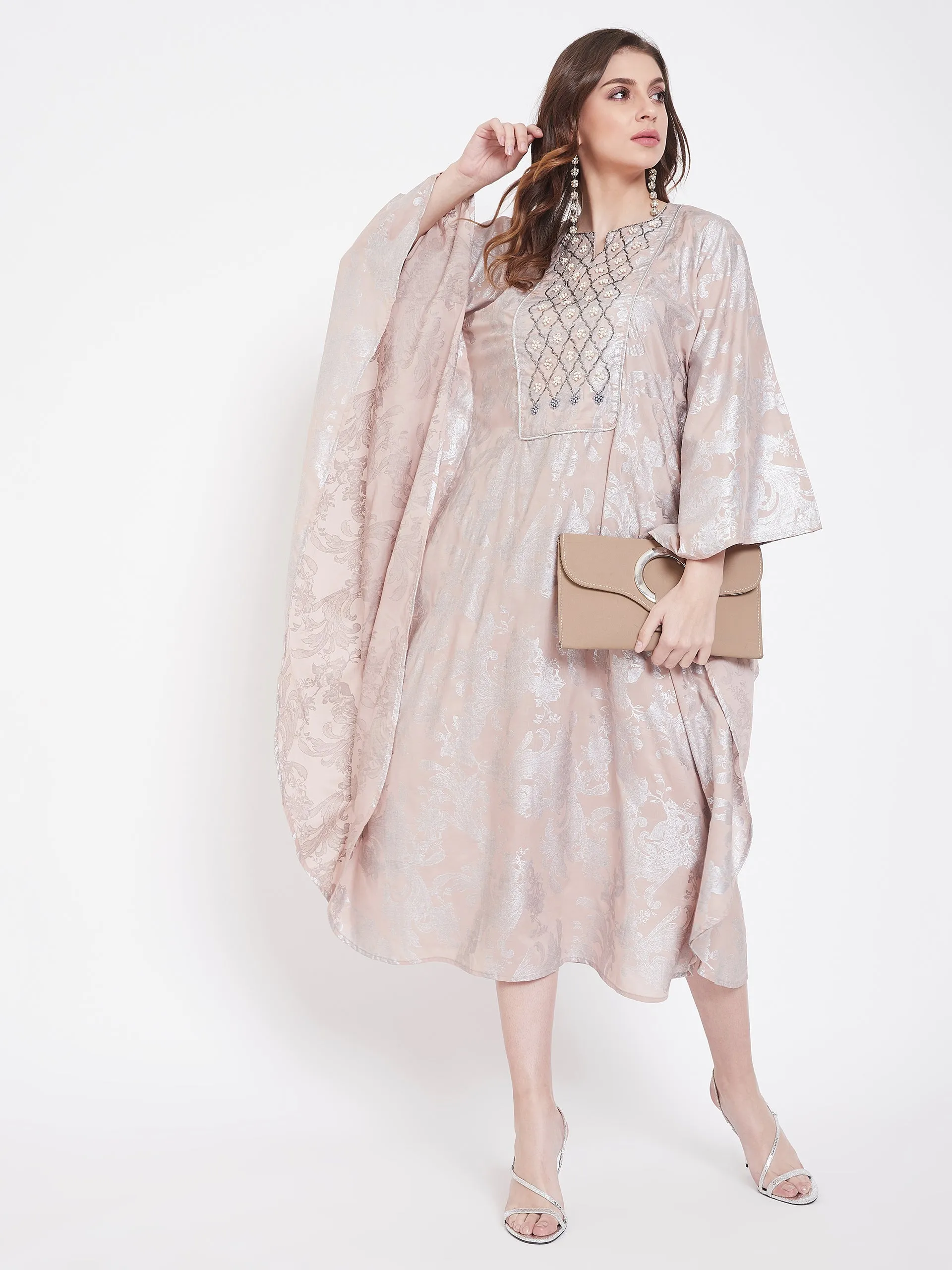 Pearl Jacquard Cotton Silk Embroidery Kaftan