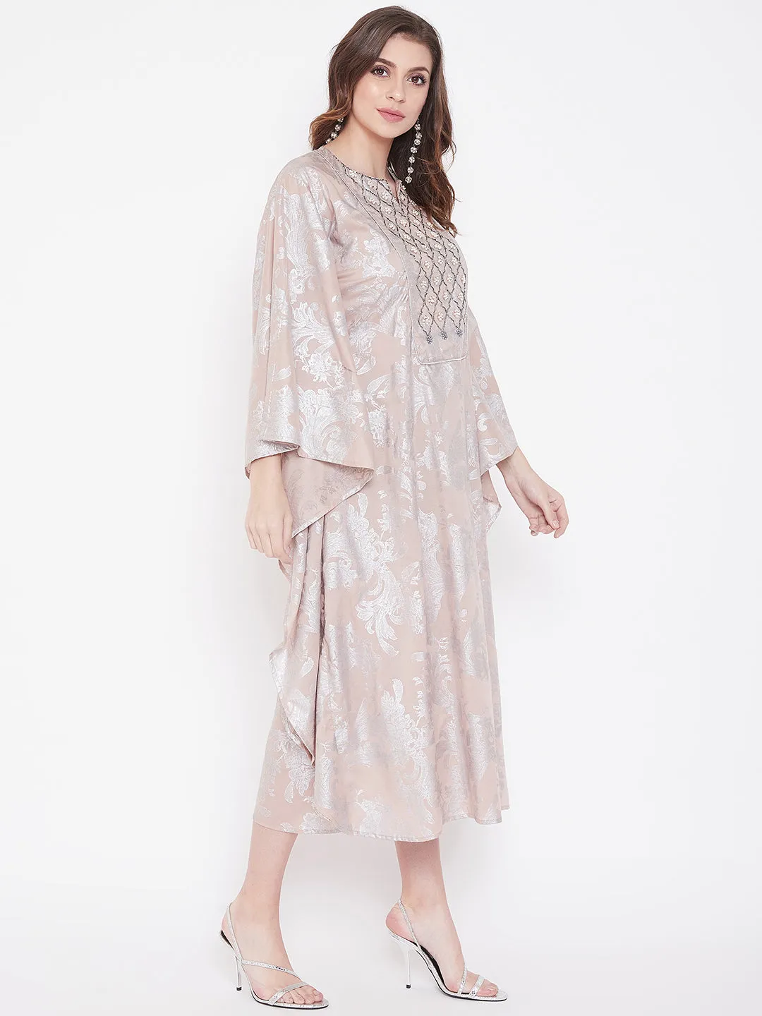 Pearl Jacquard Cotton Silk Embroidery Kaftan