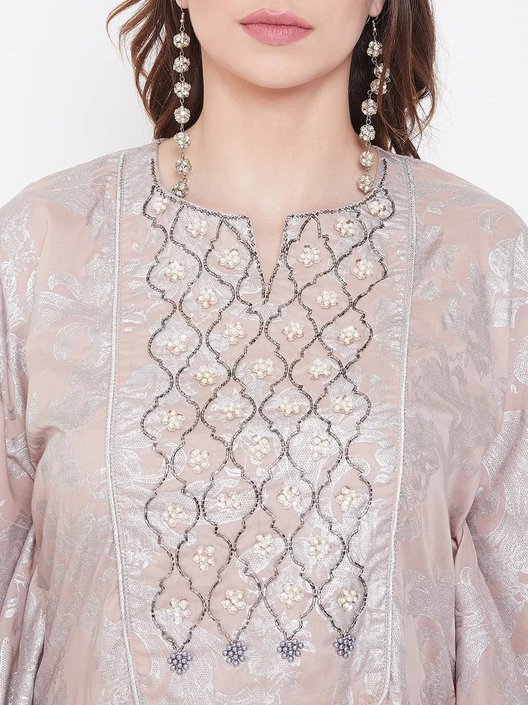 Pearl Jacquard Cotton Silk Embroidery Kaftan