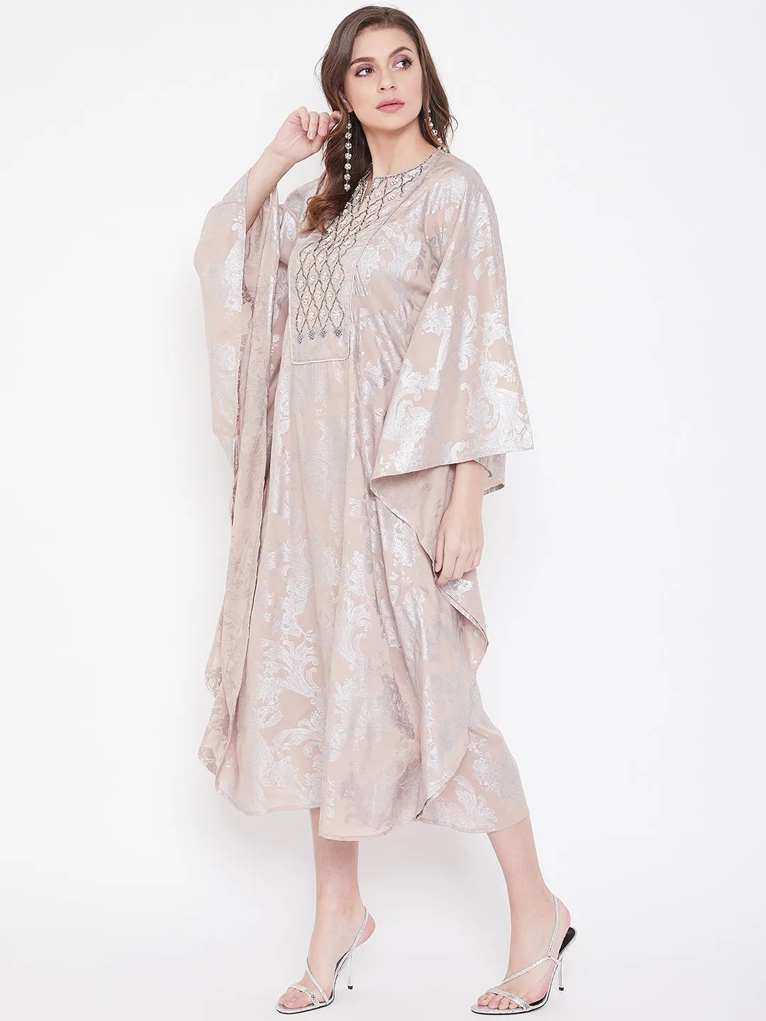 Pearl Jacquard Cotton Silk Embroidery Kaftan