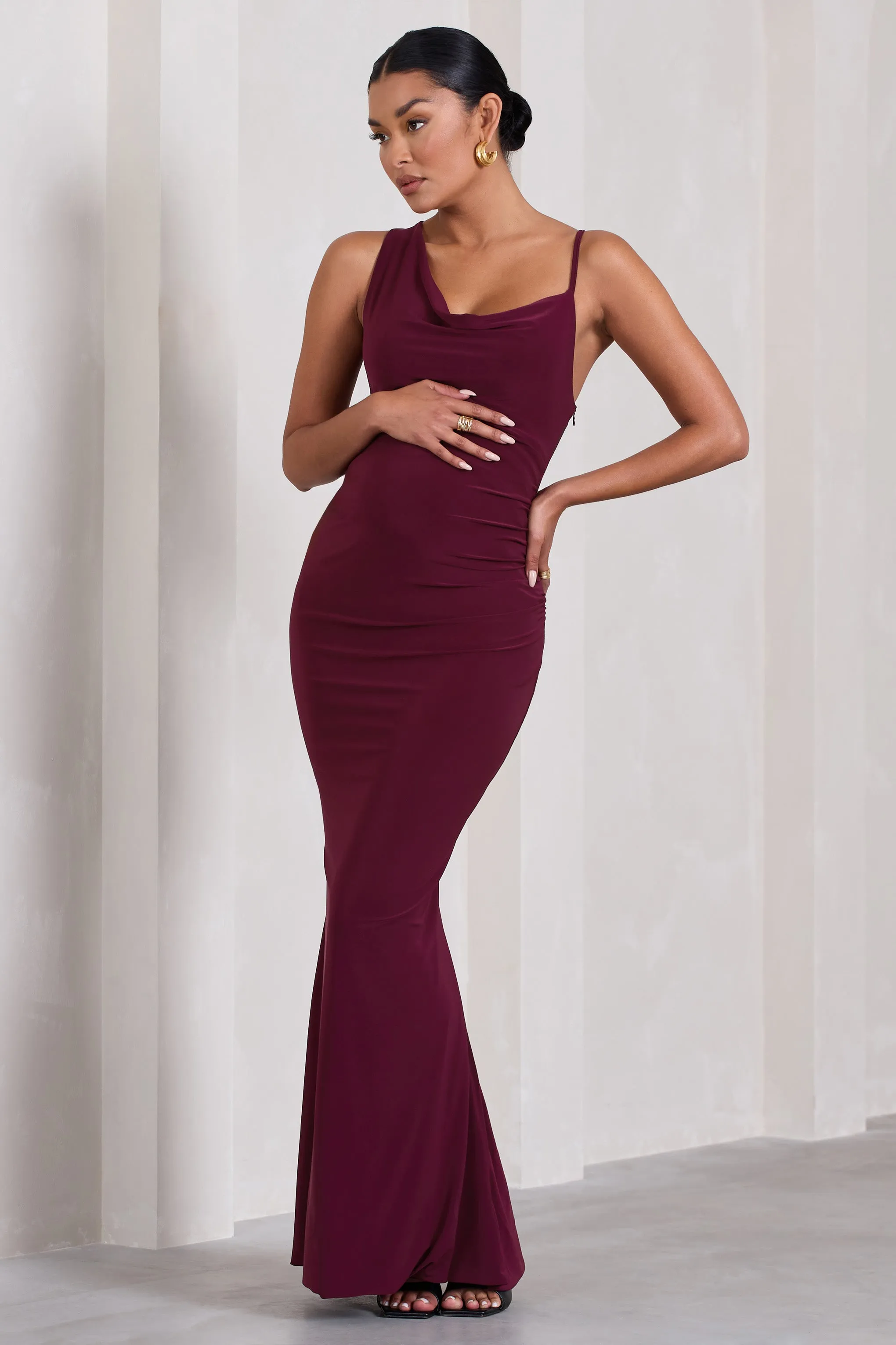 Phantasy | Burgundy Maternity Cowl Neck Maxi Dress