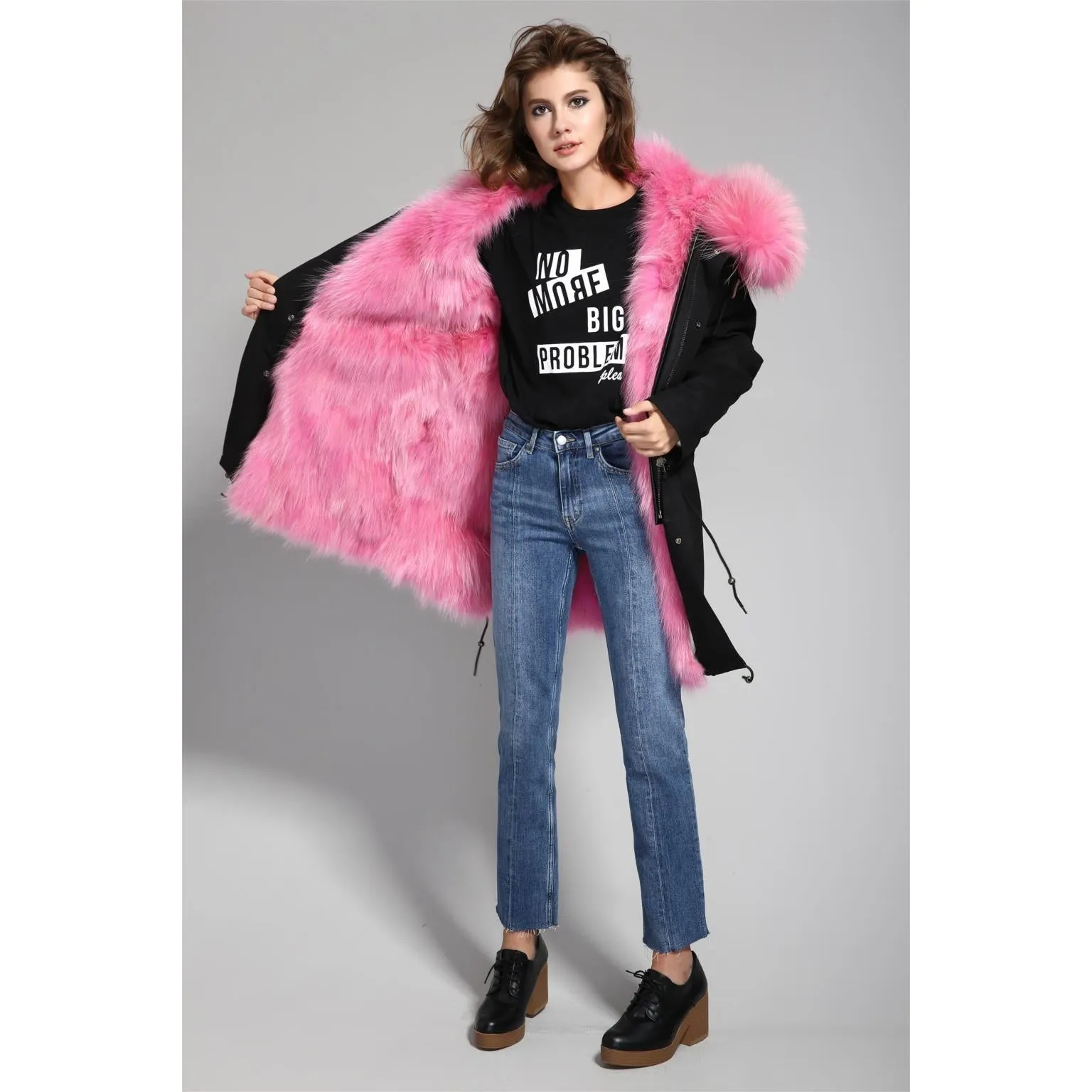 Pink Fur Black Parka