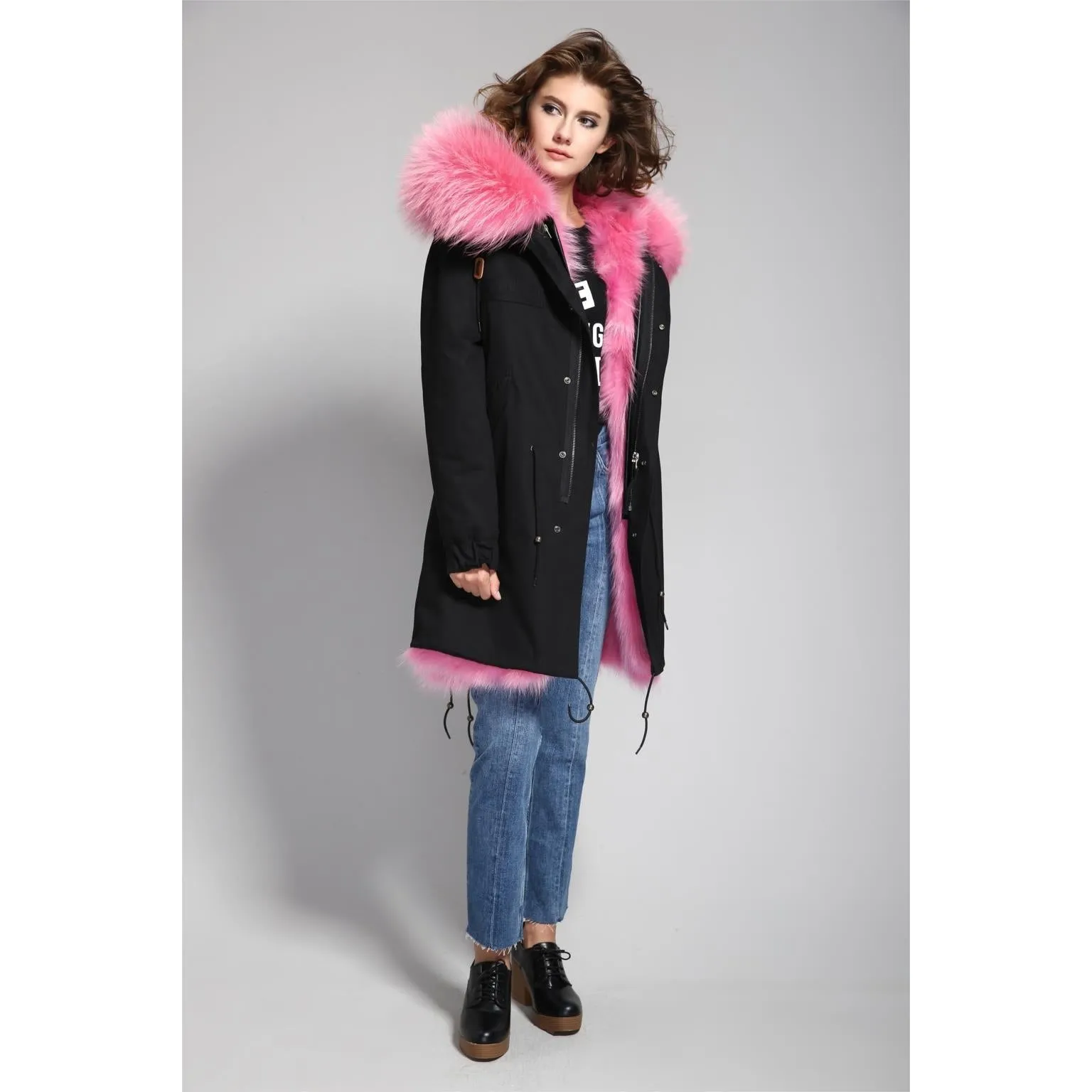 Pink Fur Black Parka